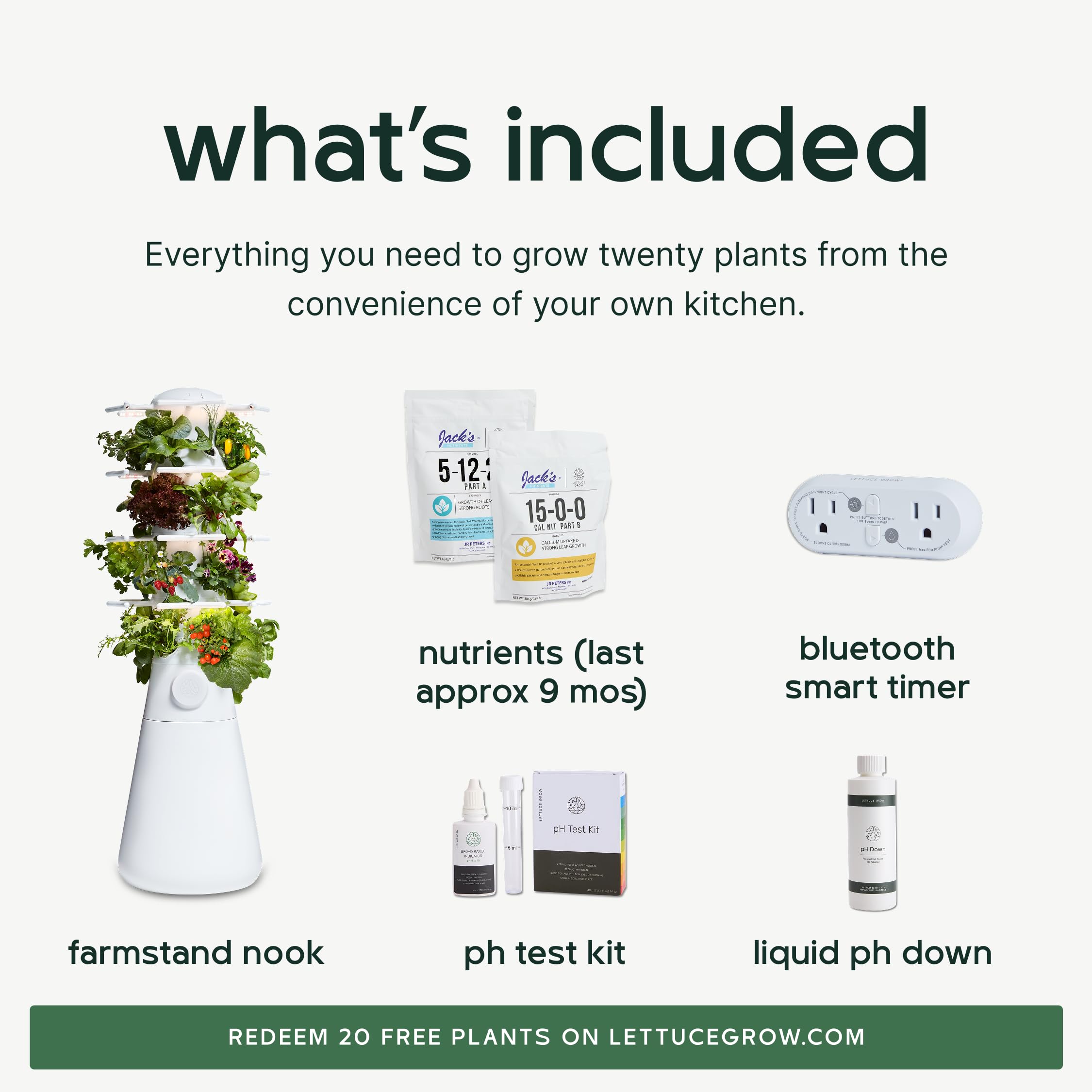 Lettuce Grow Farmstand Nook 4ft.7” Vertical Hydroponic Garden Tower - Self-Watering, Vertical Hydroponic Tower with LED Grow Lights, 20 Live Seedlings, Smart Timer - Indoor Vertical Growing Tower: Seedlings Included