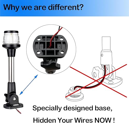 Miniatura 2 de Hecho 3-NM Luz LED plegable para popa de lancha, luz de anclaje 360 para pontón y lancha de pesca, 22.86 cm, 12-24V