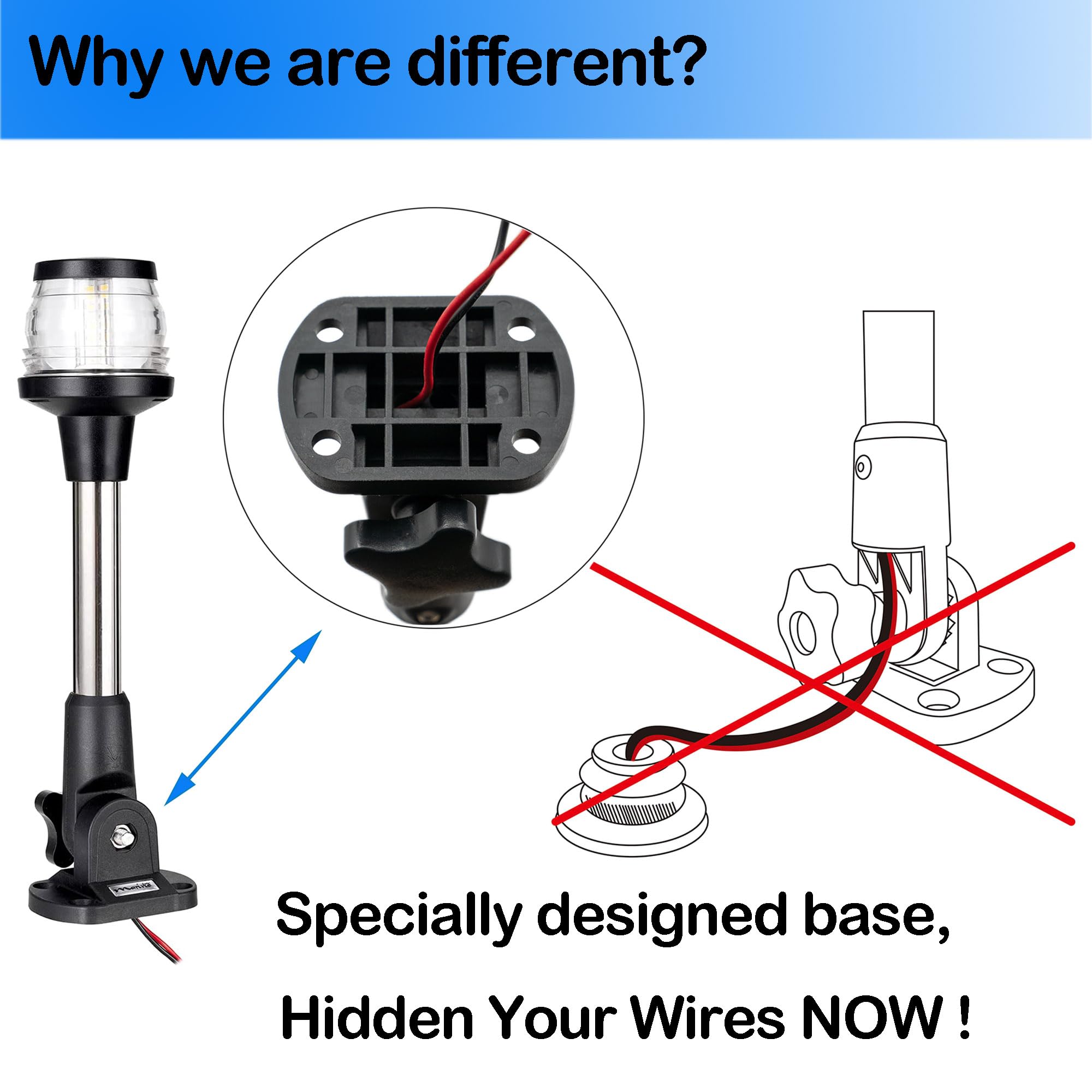 MARINE SYSTEM Made 3-NM LED Fold Down Boat Stern Light All Round 360° Boat Anchor Light for Pontoon and Fishing Boat, 25