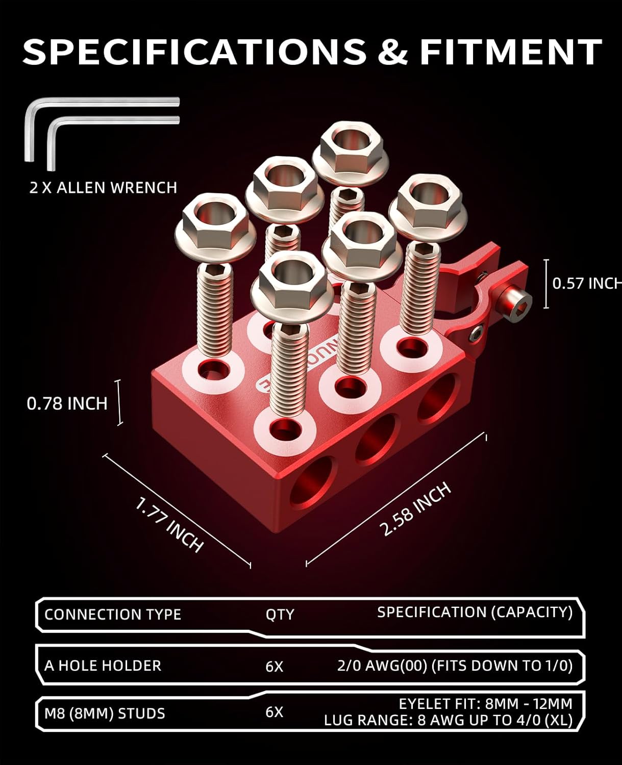 Heavy Duty Battery-Terminal-Connector: 12-Way Car Battery Terminals, Aluminum Corrosion Resistant, 8AWG up to 4/0(XL) AWG Gauge, Fits SAE/DIN/EN Top Post for Car Audio, Winch, Truck, Off-Road