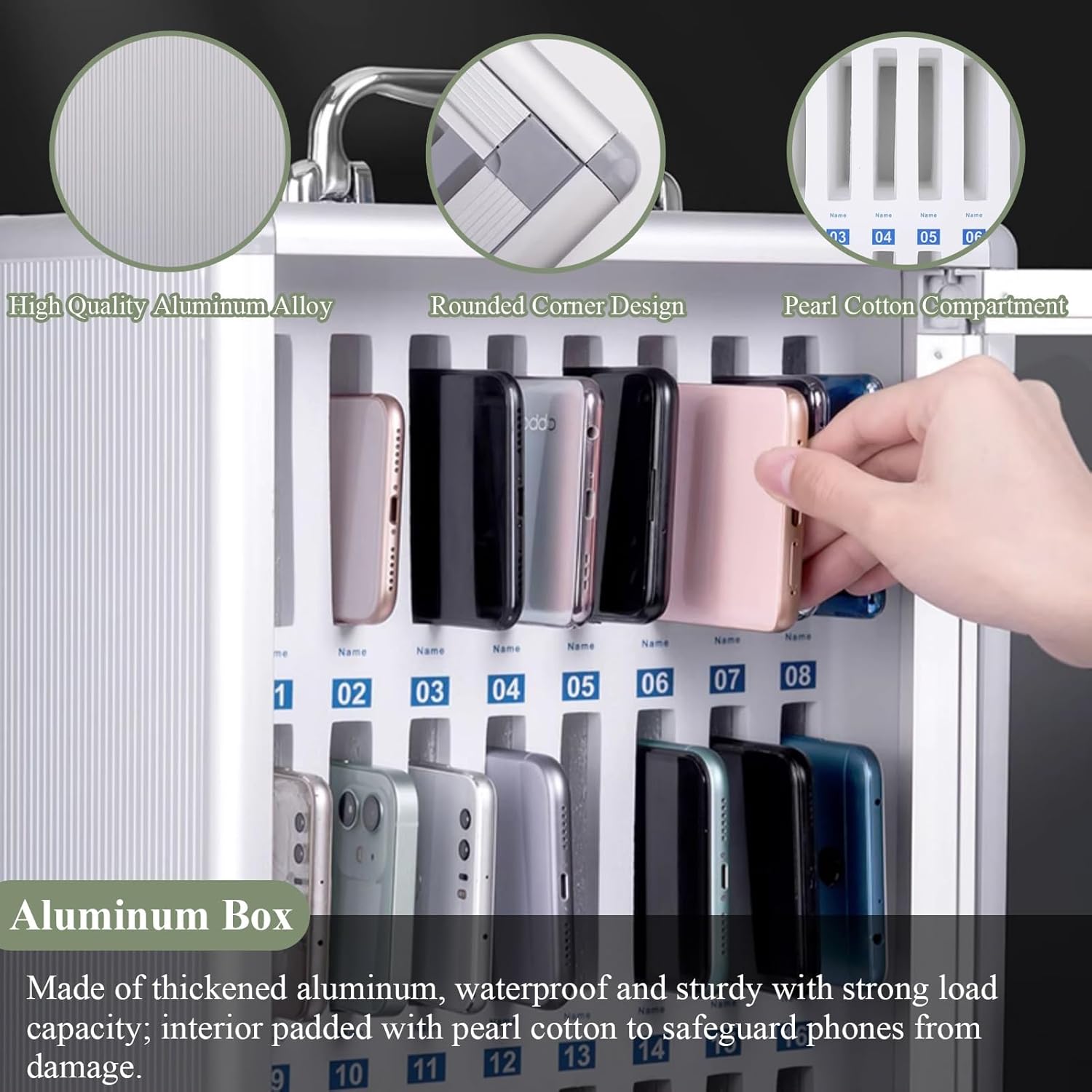 Wall Mounted/Freestanding Cell Phone Locker - 48 Slots Mobile Phone Storage Box with Lock & Handle - Secure Phone Safe Deposit Box for Offices, Schools & Public Spaces