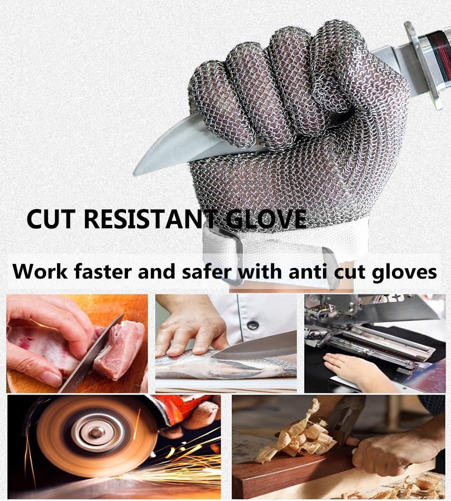 Cut Resistant Gloves Odporne na przecięcie rękawice laboratoryjne, rękawice kolcze ze stali nierdzewnej, regulowany pasek na nadgarstek, odporne na przecięcie, bezpieczne rękawice robocze (Size : S/A