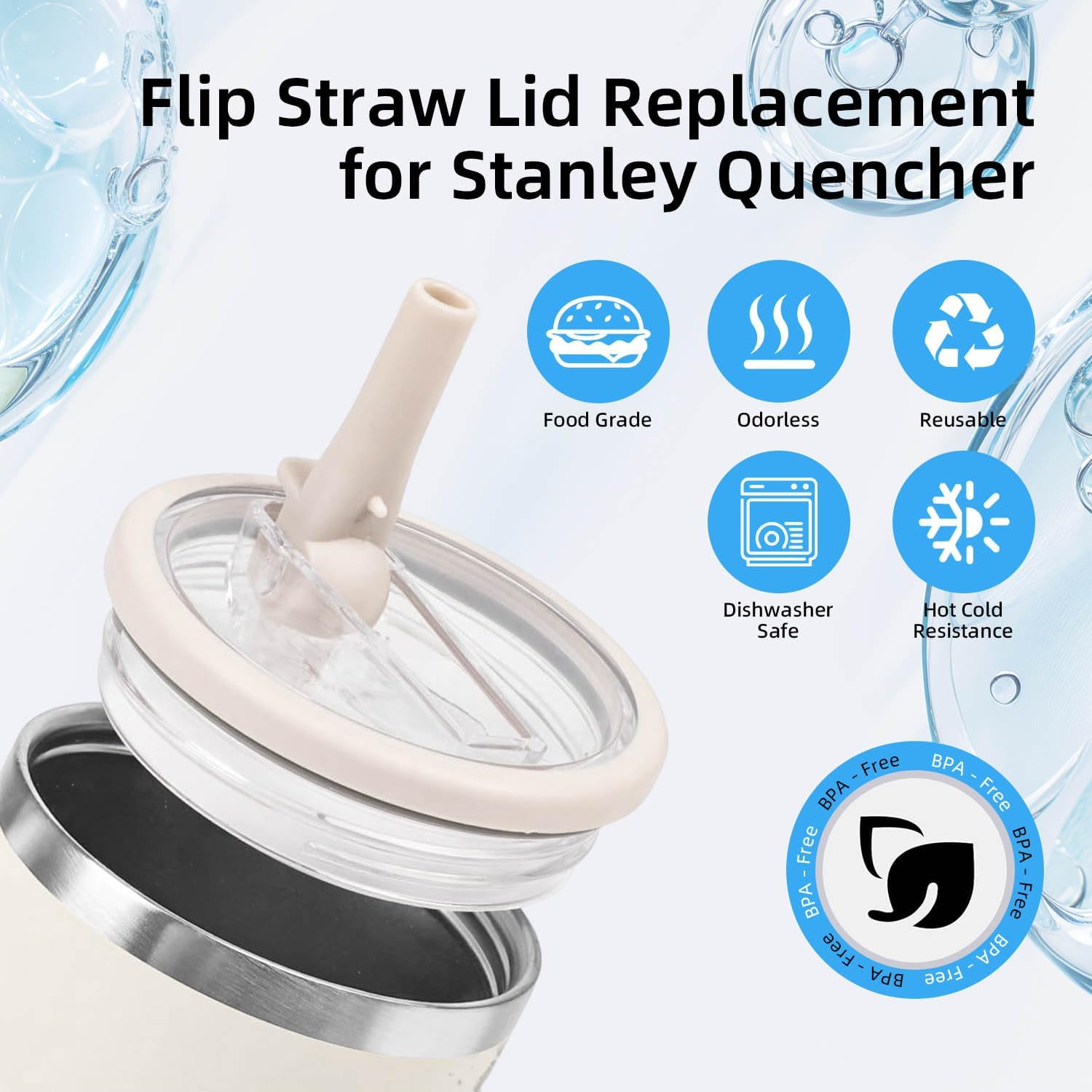 30 OZ Tumbler Lid Replacement Compatible with Stanley Quencher, 2 Pack Spill Proof Flip Straw Lids, Leakproof Top Cover Compatible for Stanley Cup Accessories, Cream 2pcs - Image 4