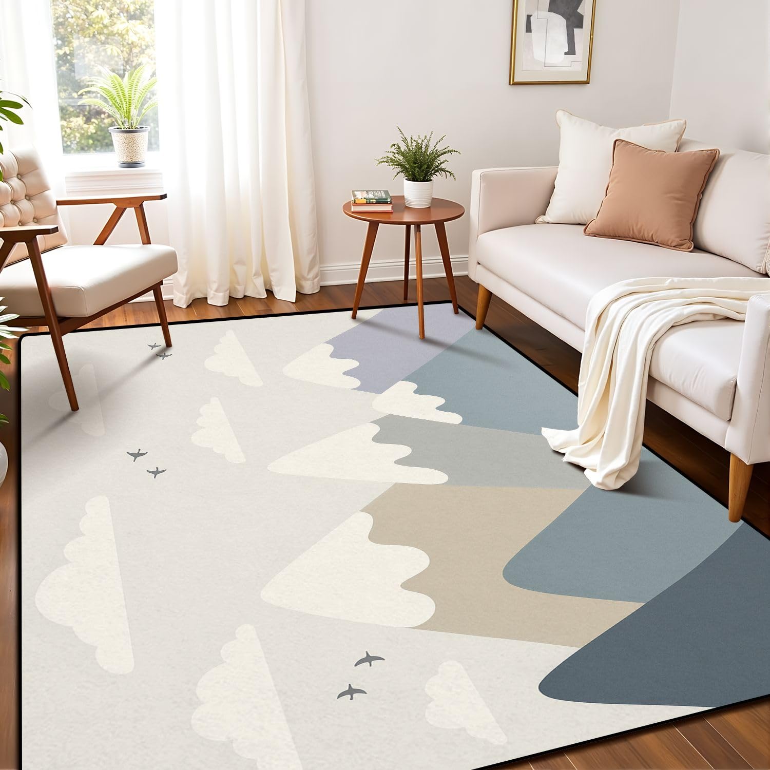 PeeNoke Kids Mountains Nursery for Babies Nursery Area Rug Outdoor Patio Rug Play Mat Modern Floor Carpet Non-Slip Home Decor Living Room Kids Bedroom