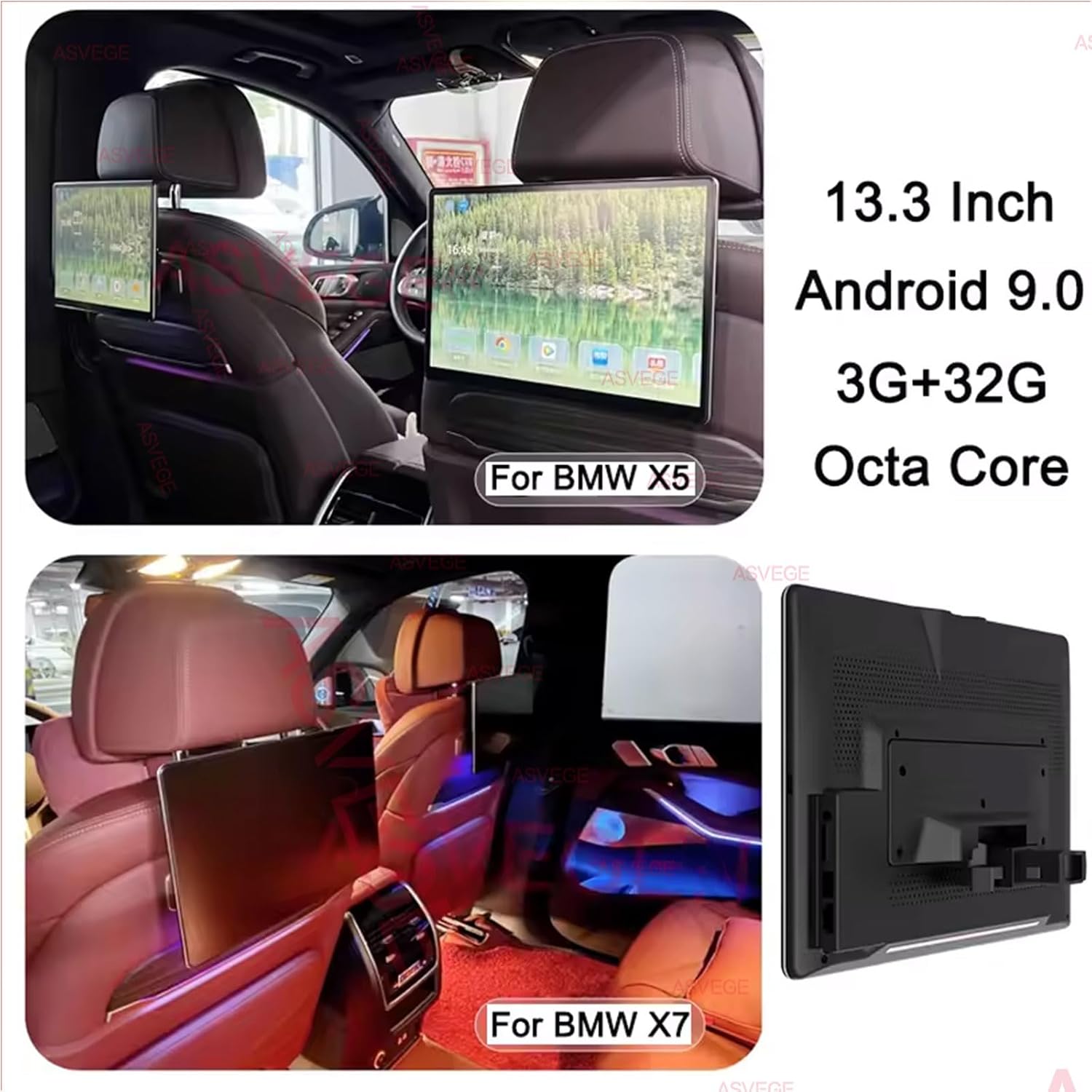 13.3" 4K Android 16.0 TV Headrest Monitor for BMW X7 X5 X6 2023+ Back Seat Rear Entertainment System, Support Wireless Phone Link Touch Screen,WiFi/Bluetooth/HDMI/USB (2*PCs) 4+64GB