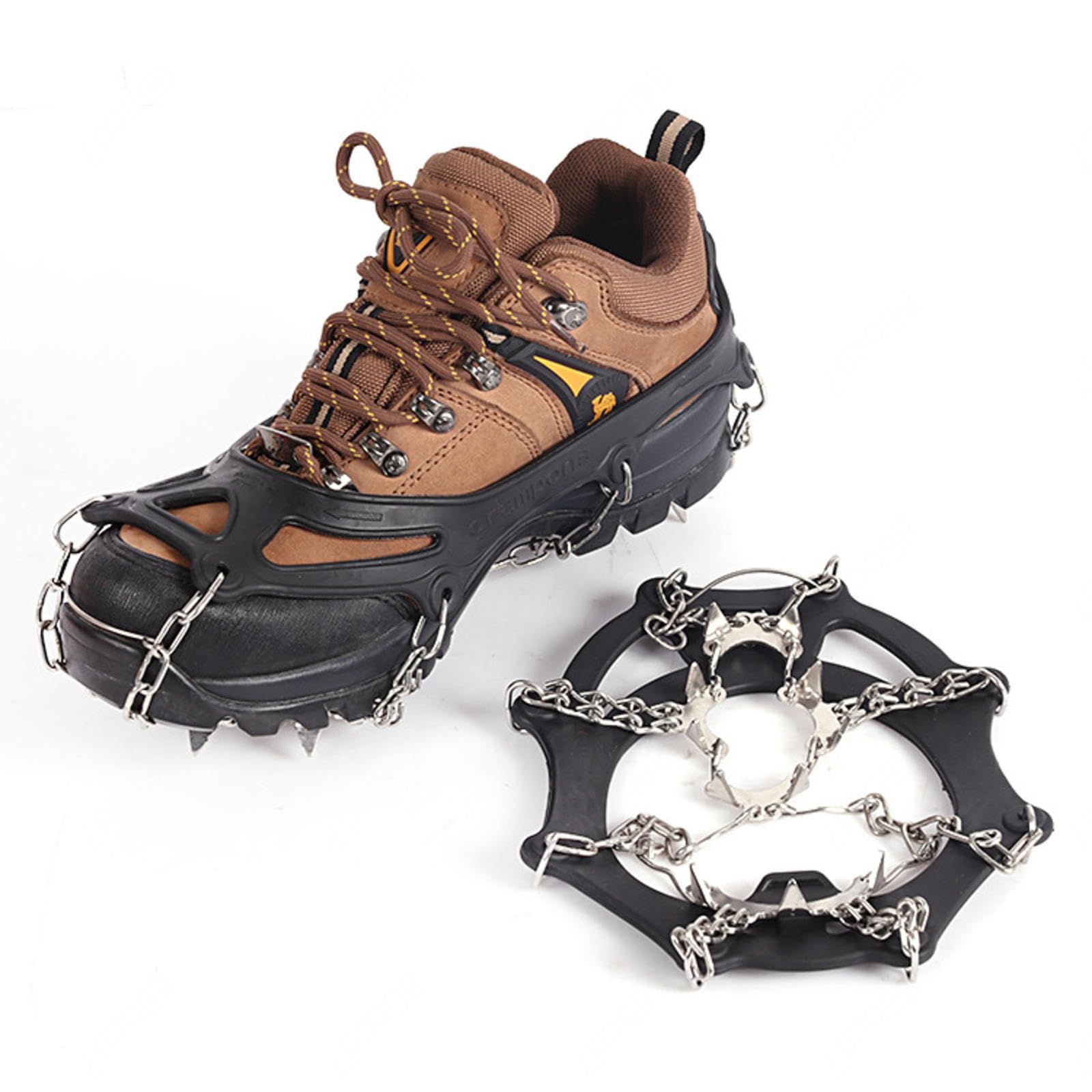 VIDECOR Crampones Tacos de Hielo Tracción Empuñaduras de Nieve para Botas Zapatos Mujeres Hombres Niños Antideslizantes Picos de Acero Inoxidable Protección Segura para Senderismo