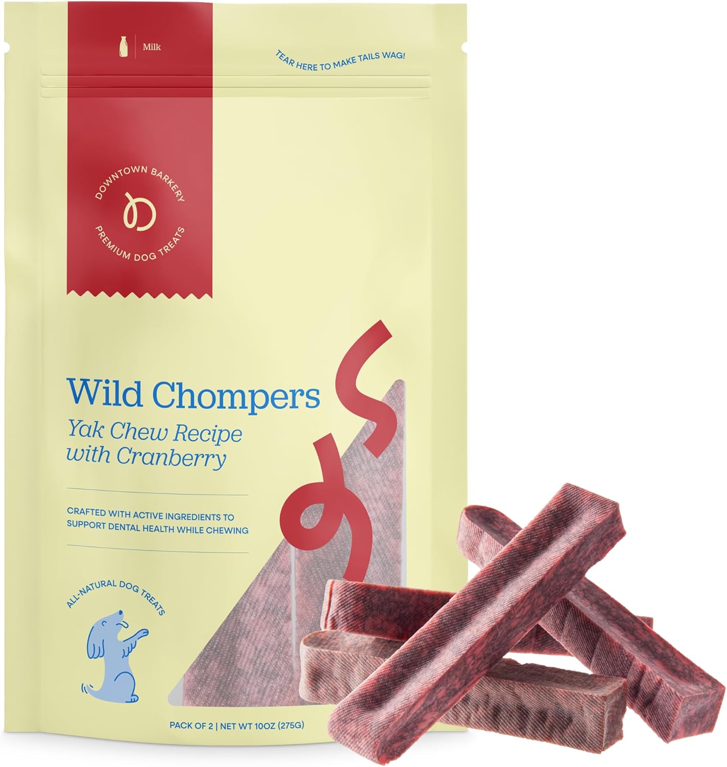 Downtown Barkery Dental Yak Chews for Large Dogs - Cranberry - 2 Pack