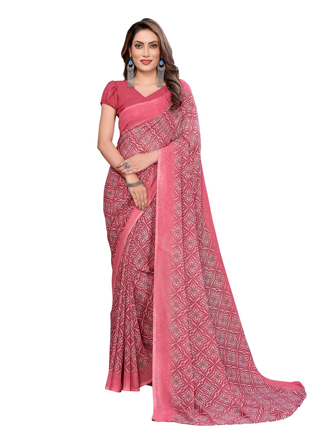 anand sarees Women's Regular Fit Paisley Geometric, Print Bollywood Georgette Saree with Matching Blouse Piece | Stylish & Attractive | Fancy Saree for Parties, Weddings, Festivals & Casual Outings-picture-24