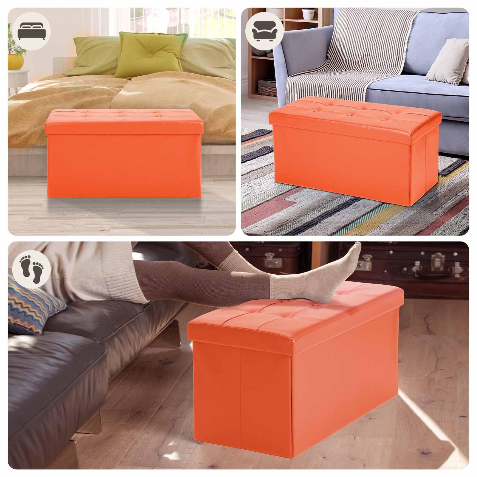 COSYLAND Puff Almacenaje 80L, Banco Almacenaje, Capacidad de Carga 200 kg, Baúl para Dormitorio, Salón, Entrada, Organizador Multifuncional, Plegable, 76x38x38cm, Naranja Oscuro