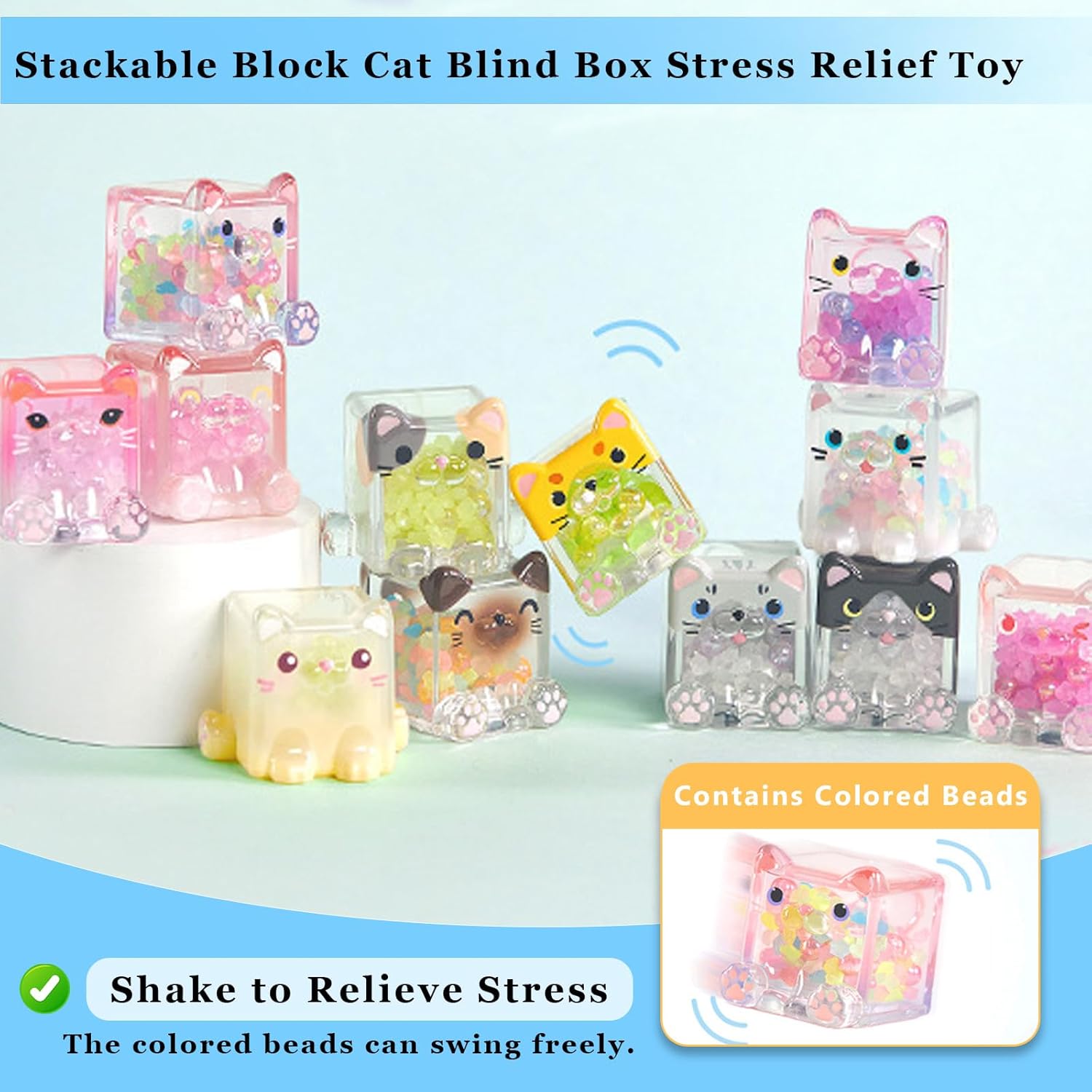 Square Cat Series Blind Box-12 Glow in The Dark Mystery Cube Cat Figures, Cute Collectible Vinyl Toys, Kawaii Desk Decor for Cat Lovers, Birthday