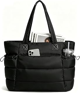 LLEGASTE Quilted Puffer Women Tote for Work, Large Tote with Zipper, Tote for Gym College Teacher
