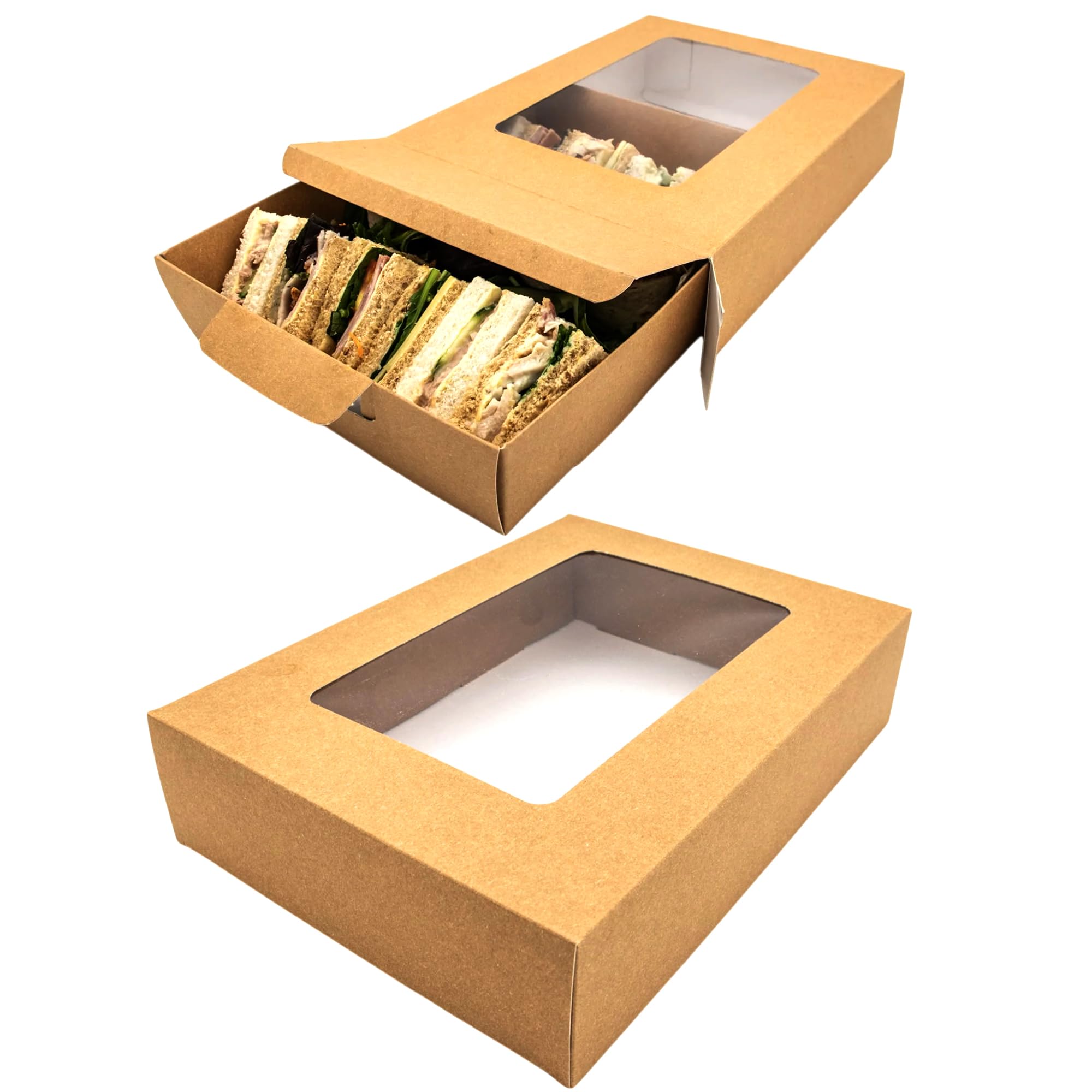 CHEF ROYALE 50 pcs Small Kraft Bakery Boxes with Window – Recyclable Takeout & Meal Prep Containers – Ideal for Cookie, Cake & Cupcake Boxes for Weddings, Birthdays & Parties (334 x 232 x 76)