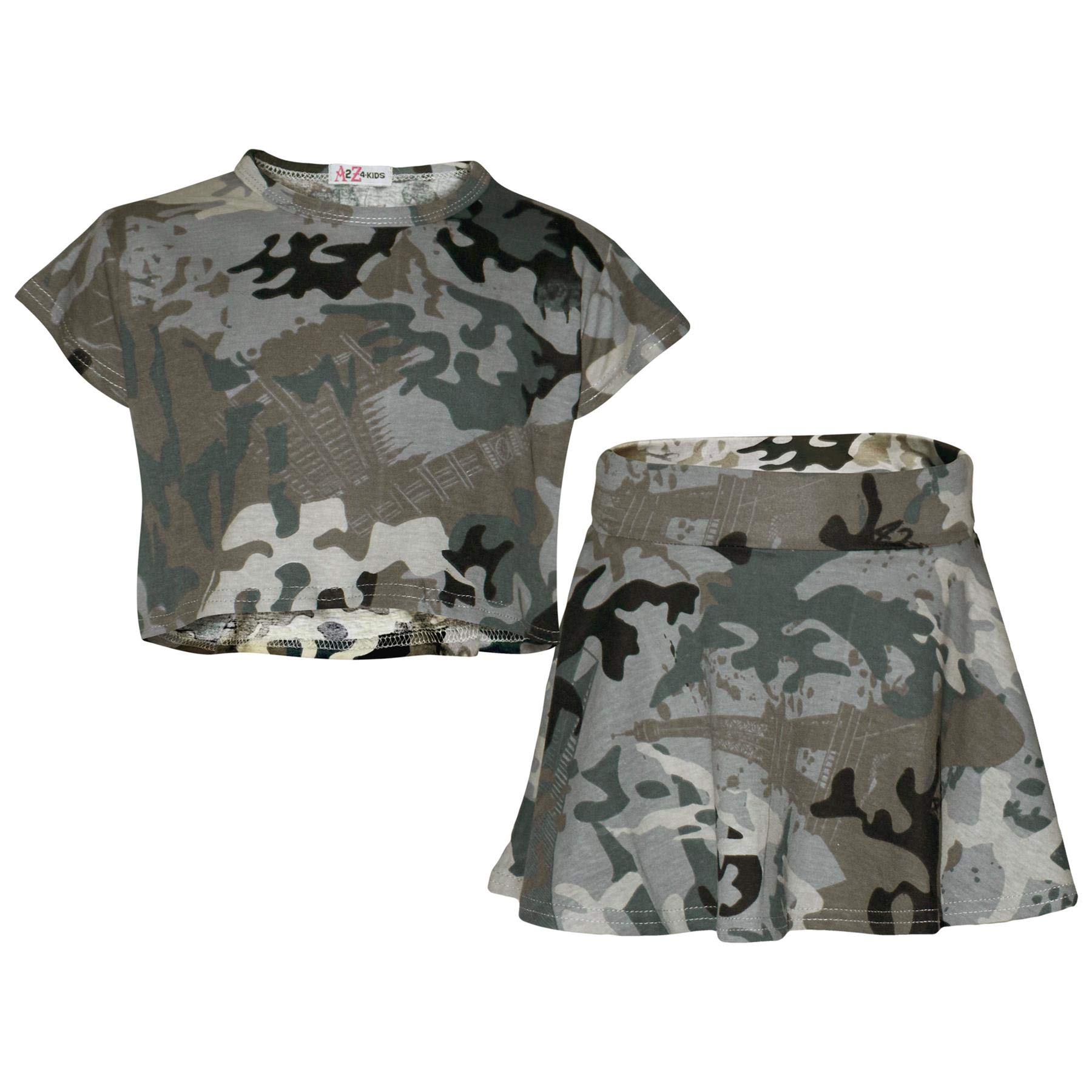 A2z 4 Kids Girls Charcoal Crop Top And Skater Skirt Camouflage - Crop Skirt Camo 13