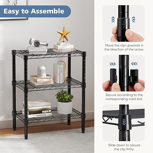 Miniatura 7 de DUMOS Estantes de almacenamiento de alambre de metal de 3 niveles, estante de almacenamiento ajustable de pie, estantería de acero resistente para