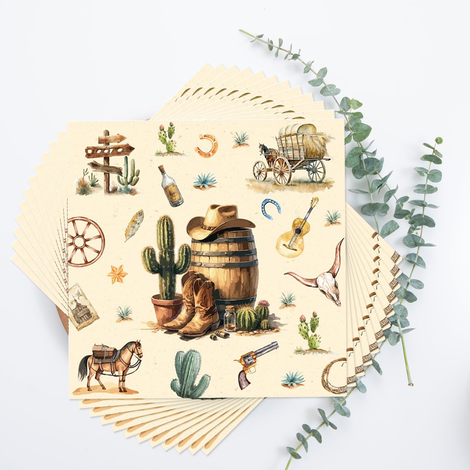 50x Papierservietten Mit Cowboy-Motiv – Western-Partyzubehör, 16,5 X 16,5 Cm Gefaltet, Für Lagerfeuer & Camping-Partys