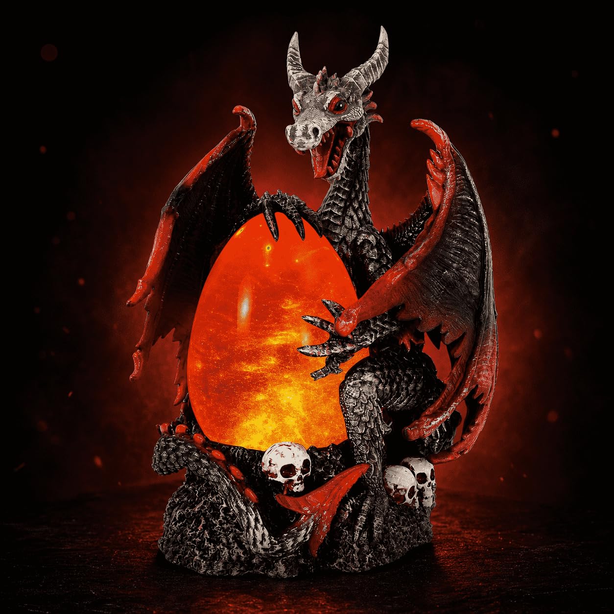 Sculpture de dragon de feu en globe d'eau premium avec socle crâne finement ciselé - 8