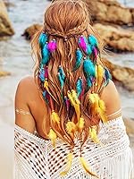 Vista 9 de Diadema bohemia de plumas para festival, accesorios para el cabello largo gitano bohemio con cuentas hippie para mujer (patrón 1)