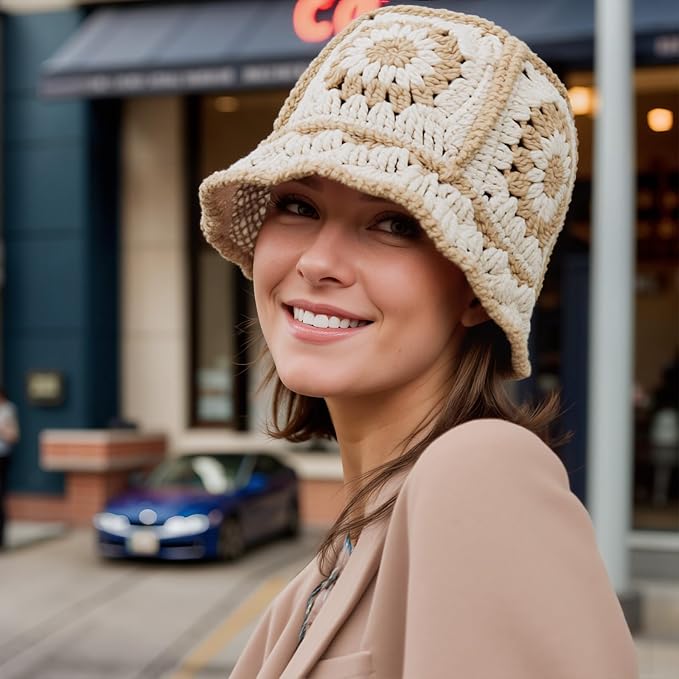 Sombrero tipo bucket tejido a mano para mujer miniatura 2