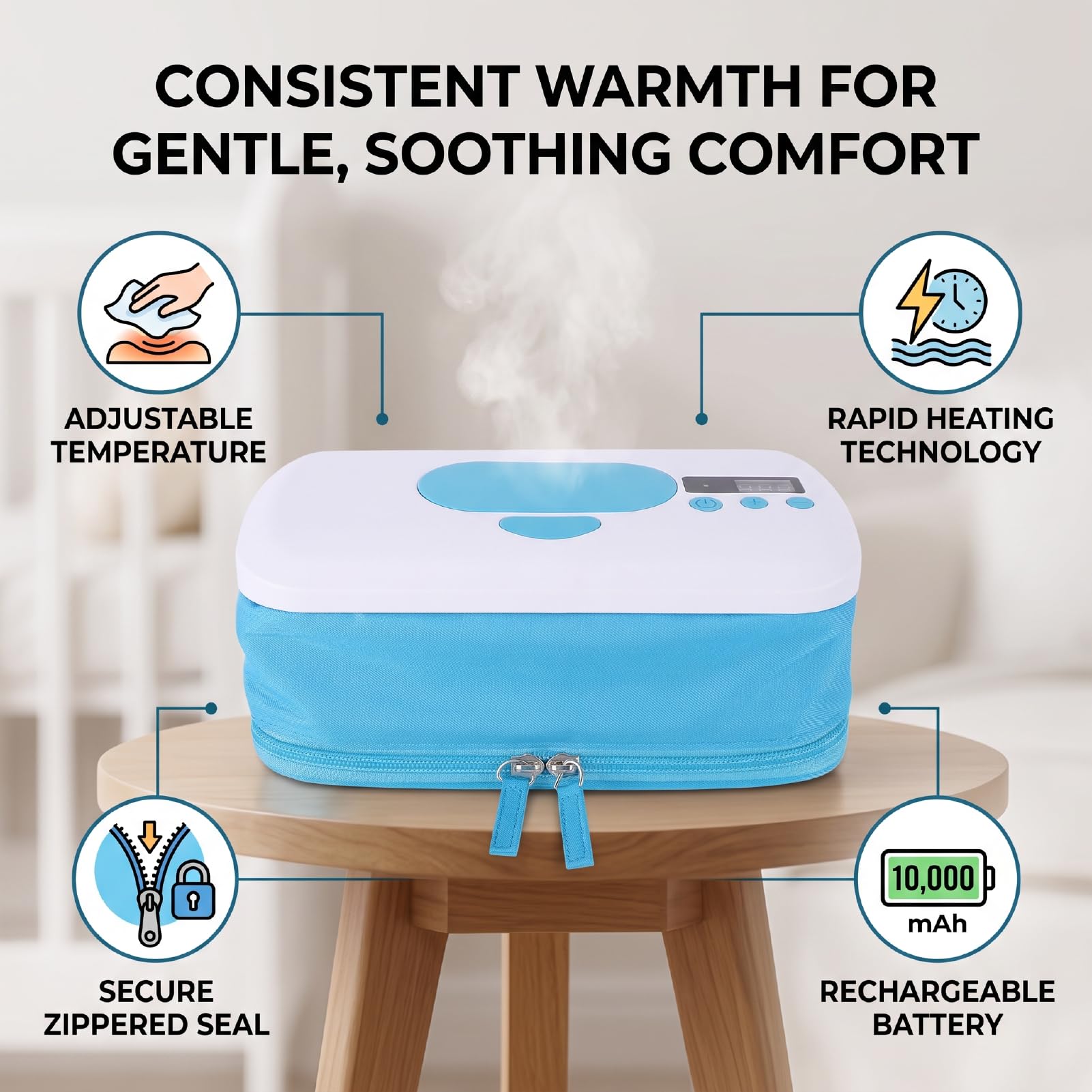 Chauffe Lingettes Portable pour Voyage,Chauffage Rapide
