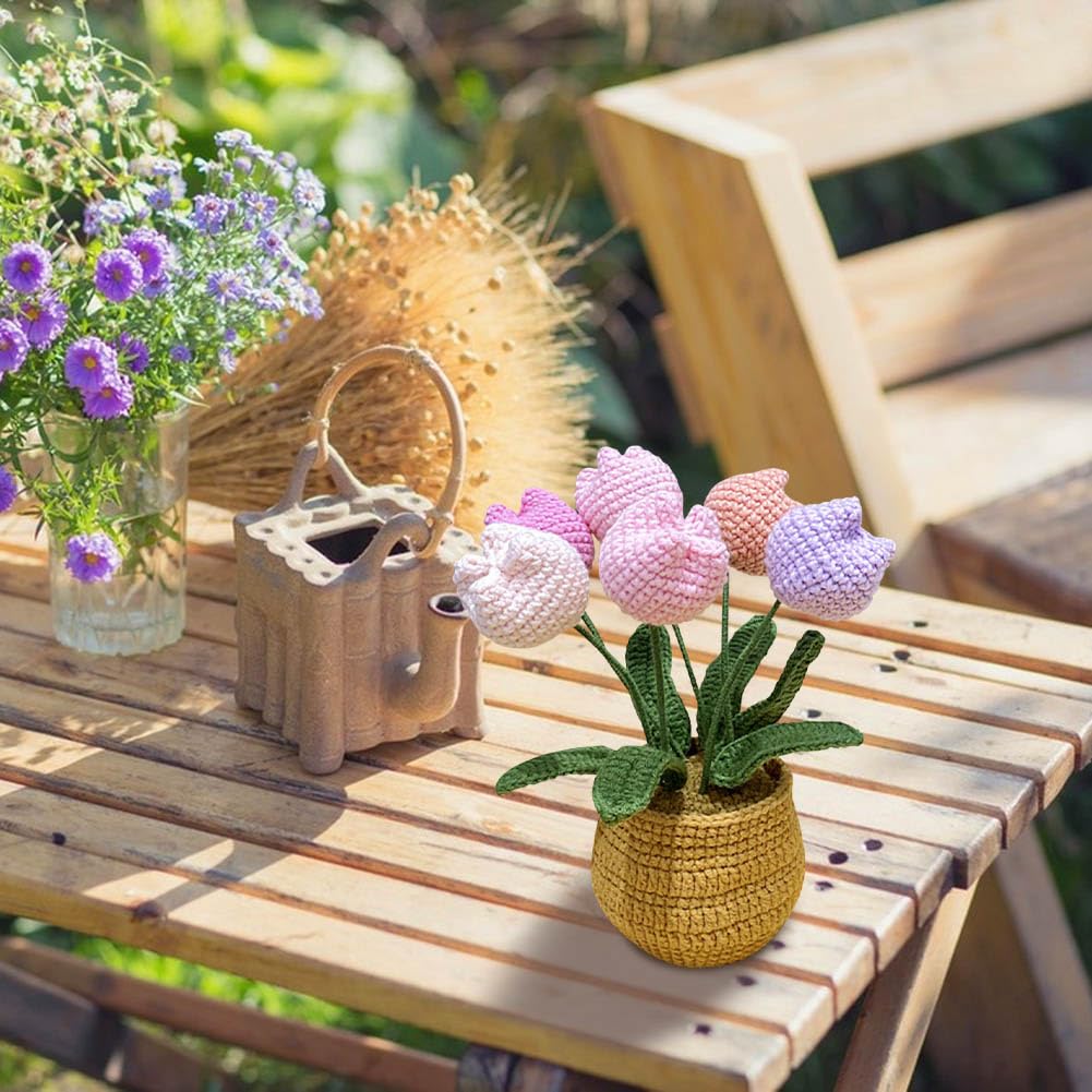 Amazon｜JOONOR ハンドメイド かぎ針編み チューリップ ブーケ 鉢植え
