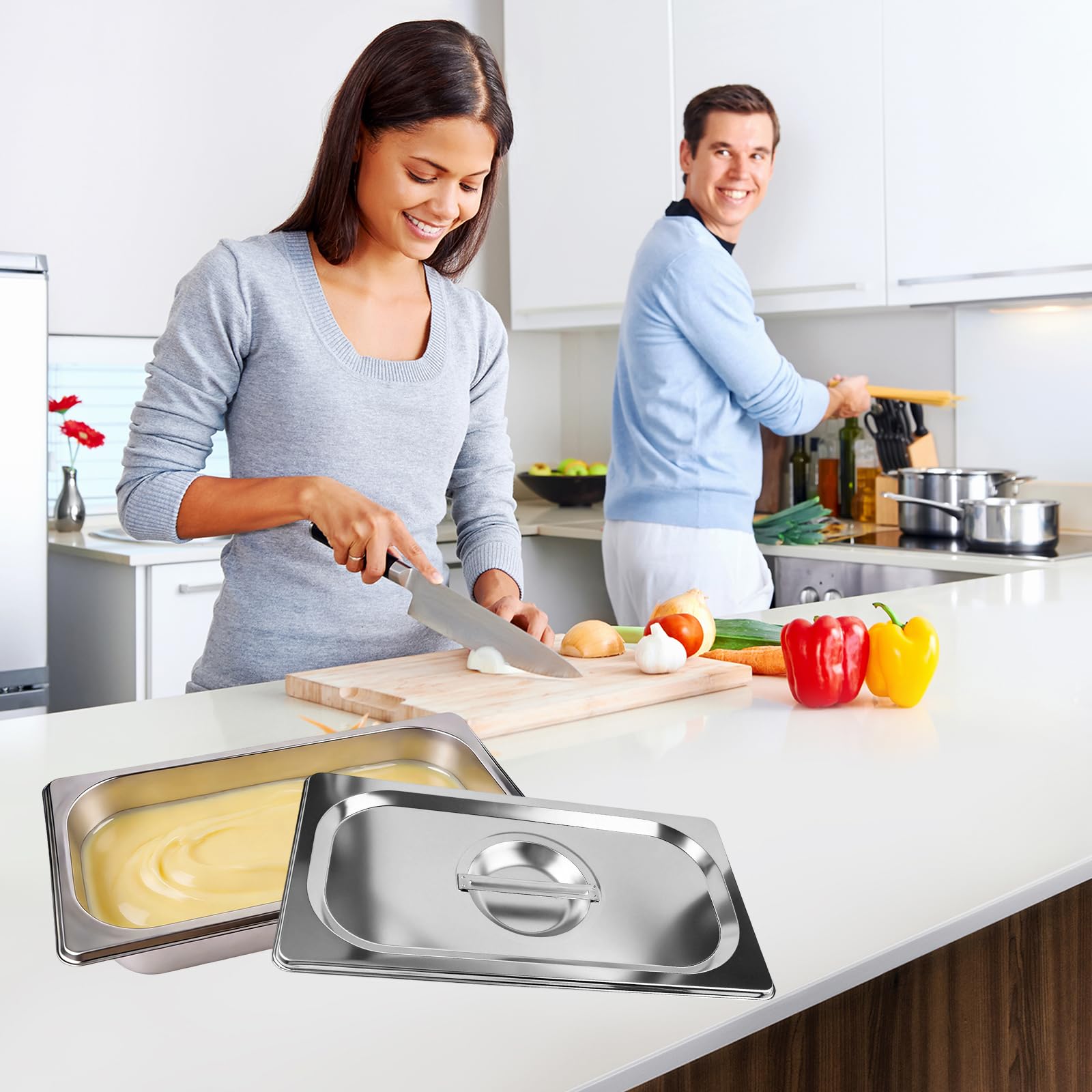 Juego de 3 Recipiente GN 1/3 de Acero Inoxidable, Esquinas Reforzadas, Contenedor apto, Bandeja Acero Empanar para Hornos, Congeladores, Baño María y Calientaplatos, 2,4 L, 32,5 × 17,5 × 6,5 cm
