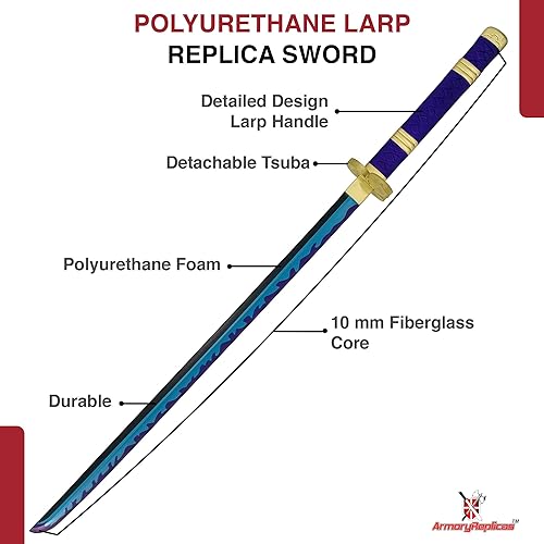 Miniatura 3 de Armory Replicas - Katana réplica de espuma de poliuretano Zoro pirata anime Wado Ichimonji - Espada de espuma para cosplay, LARP, prop de cosplay