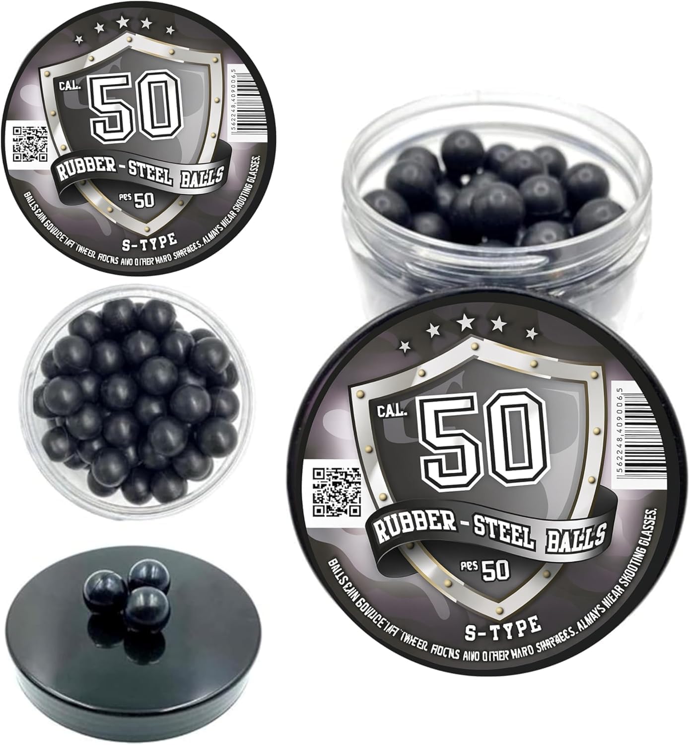 50 x Premium Quality Hard Mix Rubber Steel Balls 2.7 Grams Heavy Reusable Projectiles Paintballs Reballs Powerballs for Training Home Defense Pistols in 50 Caliber (S-Type) - Image 1 of 8