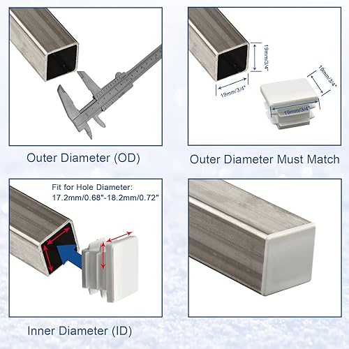Miniatura 5 de Paquete de 12 tapones cuadrados de plástico blanco de 0.748 in (34 pulgadas), tapas de extremo de tubo cuadradas, tapa de extremo de poste de tubo