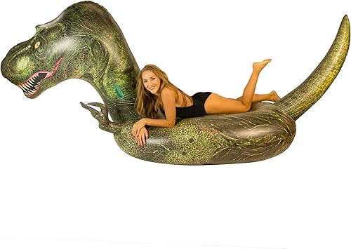 Miniatura 4 de PoolCandy Balsa inflable gigante de dinosaurio T-Rex - Este dinosaurio prehistórico King transportará fácilmente a 3 adultos todo el día y la noche,