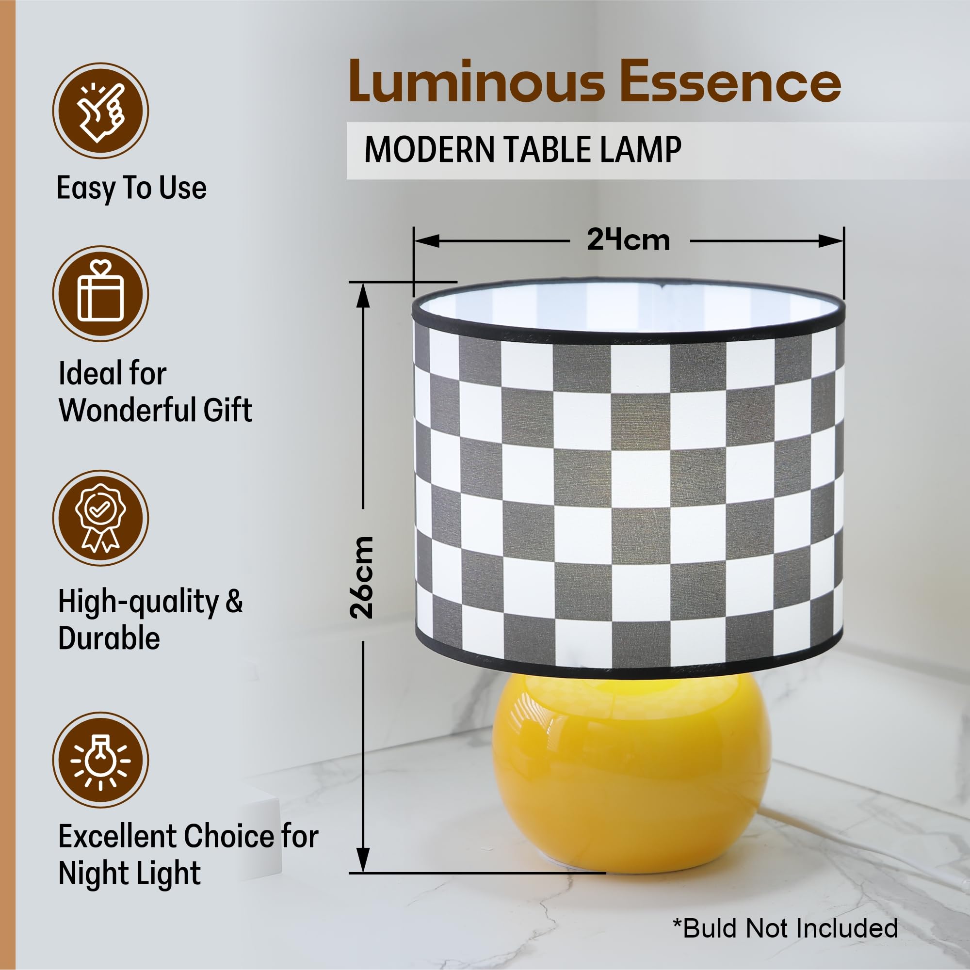 Kuber Industries Aesthetic & Modern Bedroom Lamp for Side Table | Office & Desk Table Lamp for Living Room and Home Decor with Fabric Chess Frame & Glass Base | Chess - Multicolor-WH004 2