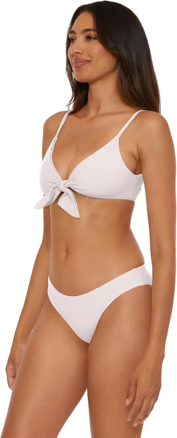 BECCA Women's Standard Modern Edge Hipster Bikini Bottom, Cheeky Coverage, Swimwear Separates, White D, Small - Image 3