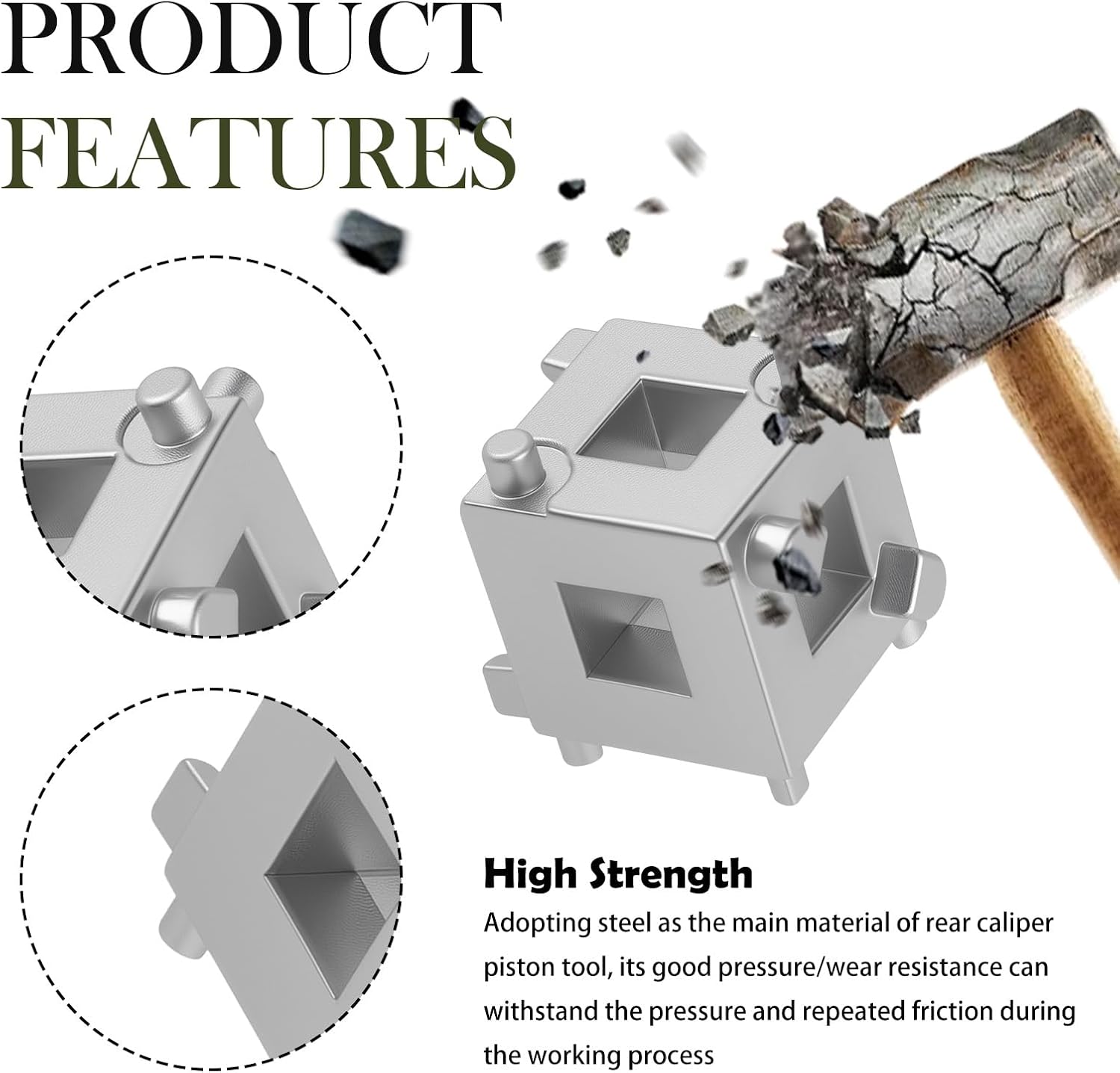 Car Cube Brake Caliper Compression Tool with 3/8" Square Drive Hole,6 Sides Brake Piston Tool for Adjusting Pistons,Steel Car Accessories Rear Brakes Caliper Tools for Disc Brakes