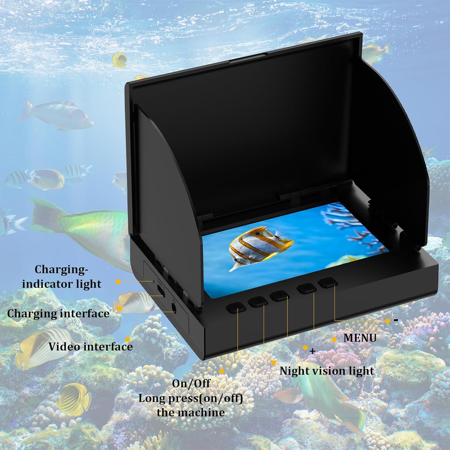 Underwater Fishing Camera, 4.3 Inch LCD, Infrared Night Vision, Wide Angle IP68 Waterproof Portable Fish Camera for Ice, Lake, Boat & Kayak Fishing (Black)