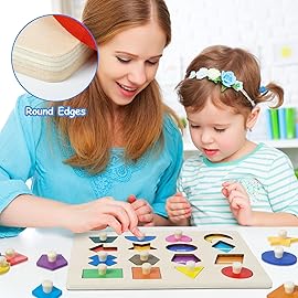 Shape Puzzles Wooden Puzzles for Toddlers, Peg Puzzle Educational Shape Sorter Toys Wooden Shape Board Puzzles, Preschool Learning Educational Toy for Baby Girls Boys