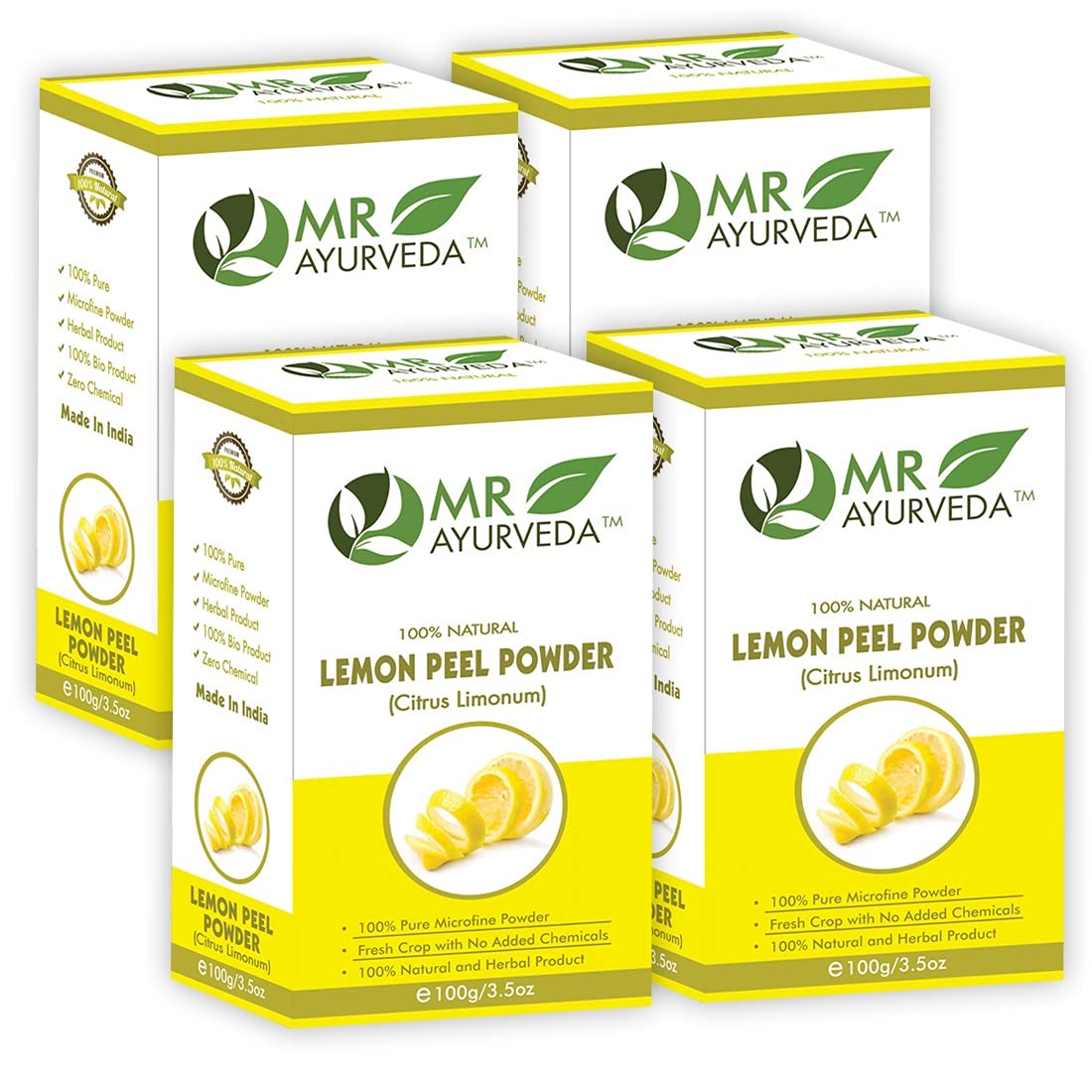 MR Ayurveda 100% Herbal Lemon Peel Powder | Lemon Peel Powder for Skin | Lemon Peel Powder Organic | Lemon Peel Powder for Face - Set of 4 (400 Grams)