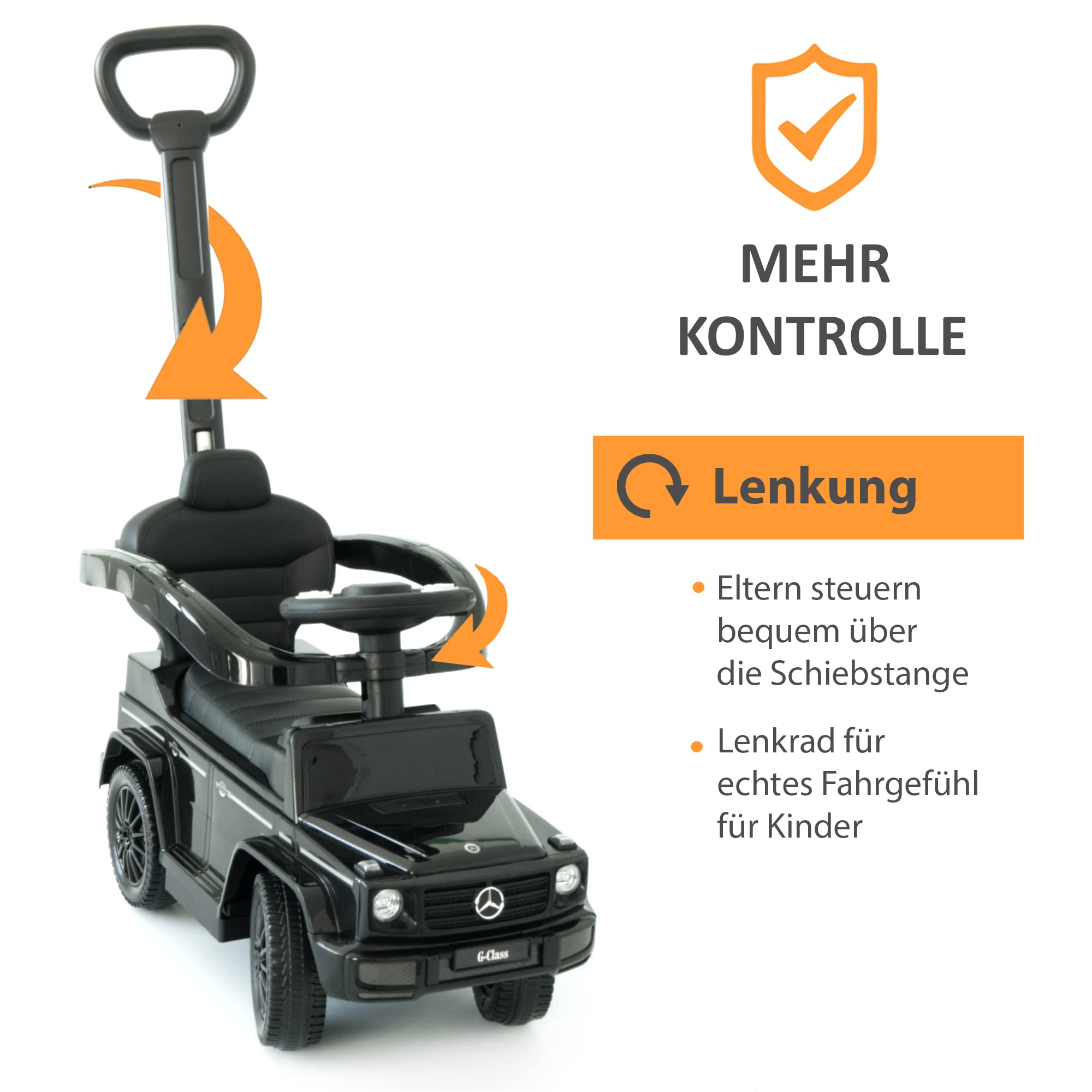 Lemodo Rutschauto mit Schiebestange ab 1 Jahr, Mercedes G350d Rutscherauto mit Sicherheitsbügel, Fußablage, Kippschutz, Sound-Lenkrad & Stauraum, Kinderfahrzeug für drinnen und draußen bis 25 kg