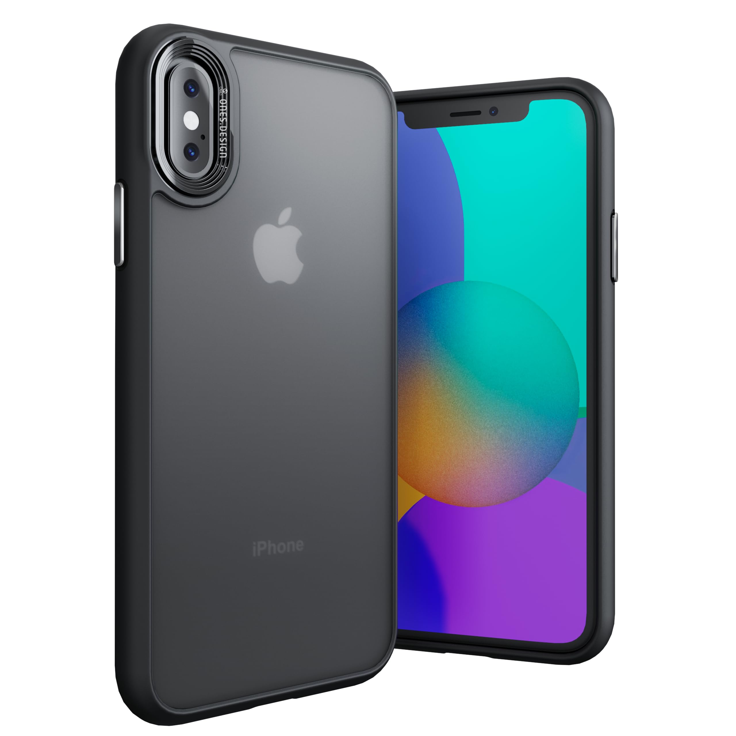 ONES 艶消し iPhoneXsMax ハードケース 【 強化レンズ保護、合金ボタン、エアバッグ 】● 米軍MIL規格 超耐衝撃 【 黒·衝撃吸収シリコンバンパー ✚ 透明·マット感·強化PCガードボード 】 指紋防止 滑り止め 画面保護 すり傷防止 黄変防止 つや消し Qi充電 薄型 レコード盤風 高級 カバー