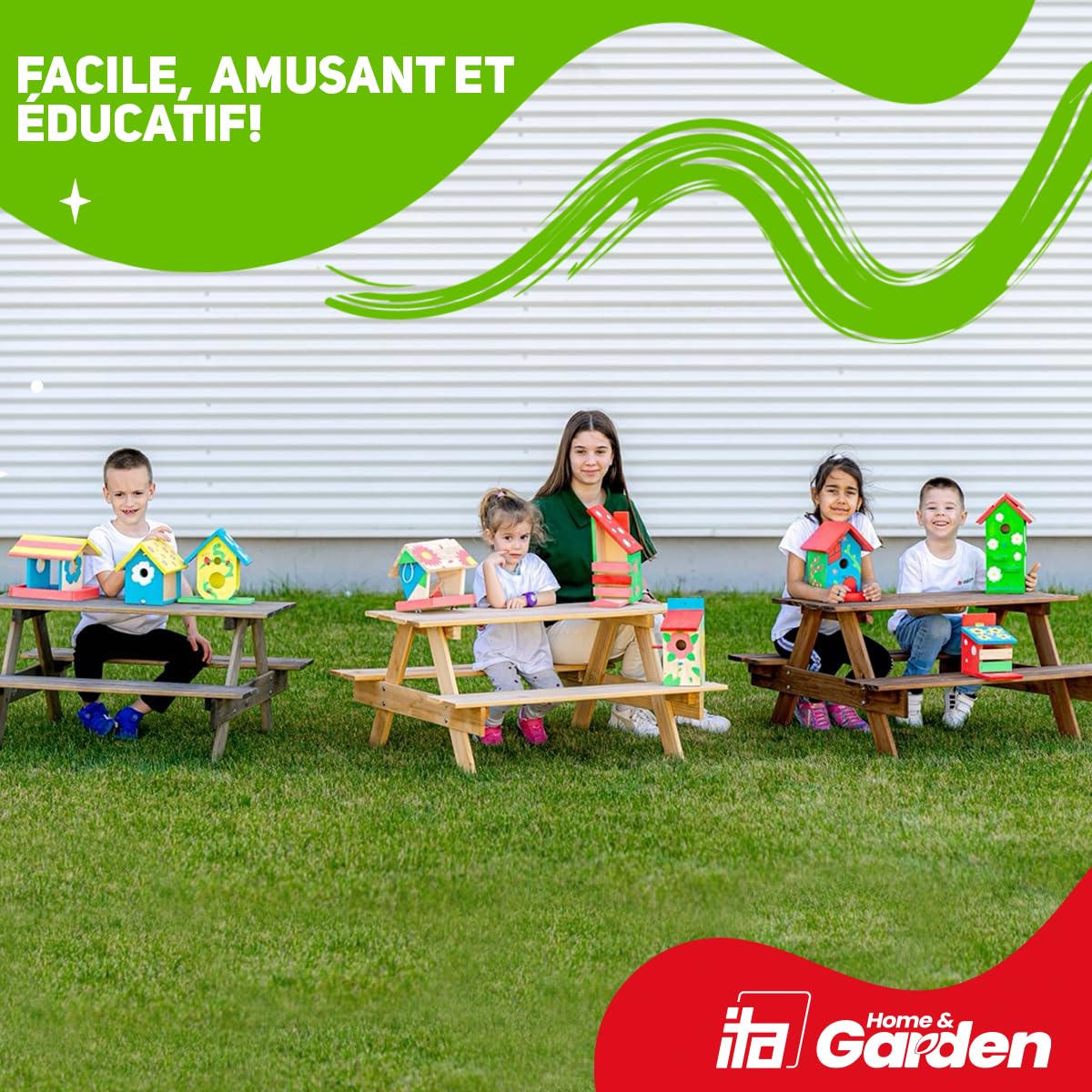ITA DIY Mangeoire pour écureuils à assembler et à peindre NuttyNibble 10x18,5x31 cm - Kit de construction et de peinture pour enfants - Kit de bricolage pour garçons et filles