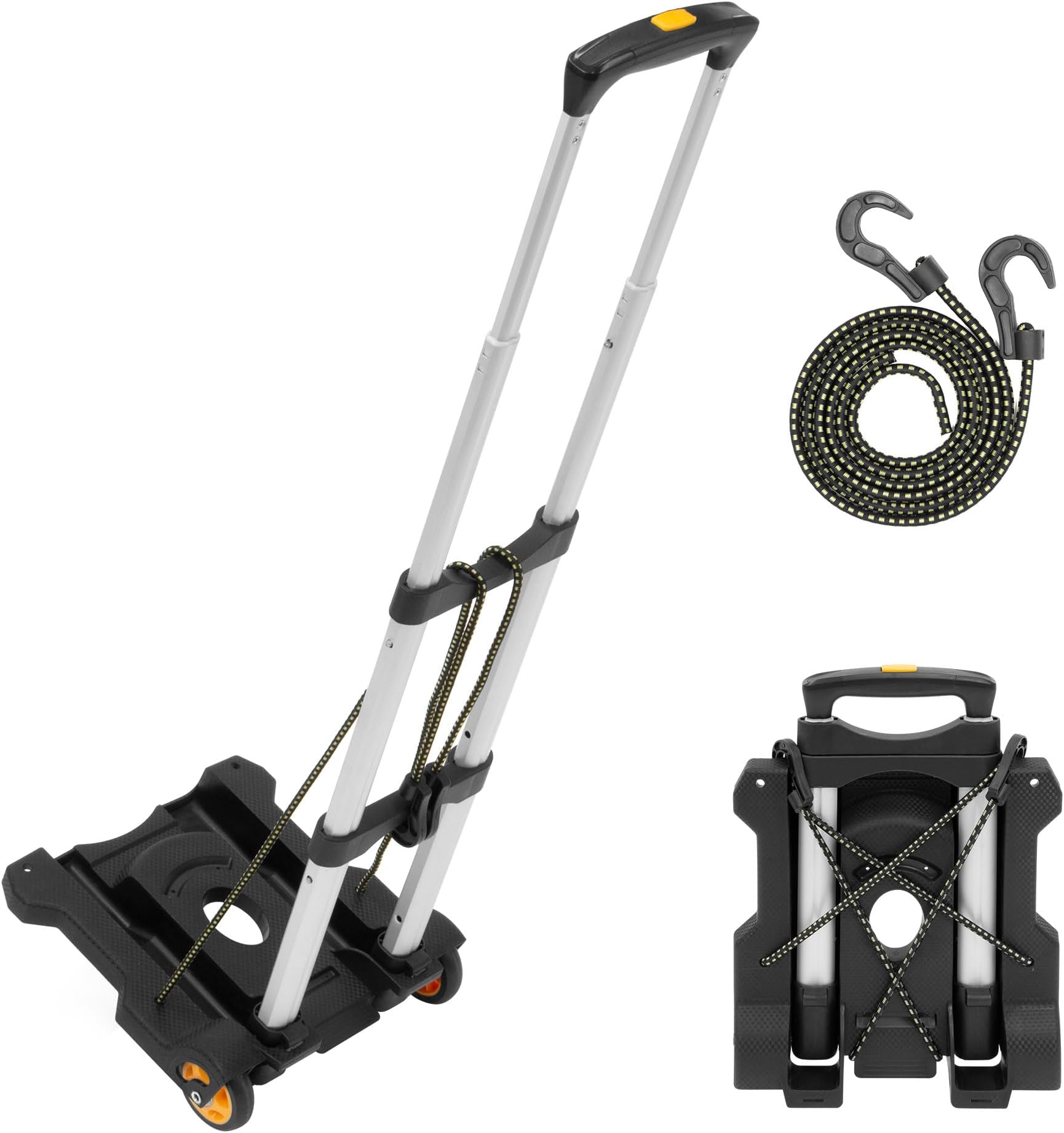 Mount-It! Folding Luggage Cart with Wheels, Foldable Hand Truck Dolly Carries 77 lbs, 4 lbs Lightweight, Fits Carry-On, Telescoping Handle, Bungee Cord