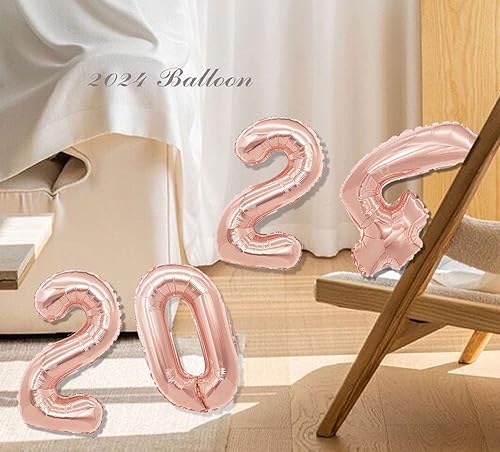 Miniatura 3 de Globos de 16 pulgadas 2024 de oro rosa, globos de aluminio de números 2024 para fiesta de Año Nuevo, suministros de fiesta, decoraciones de