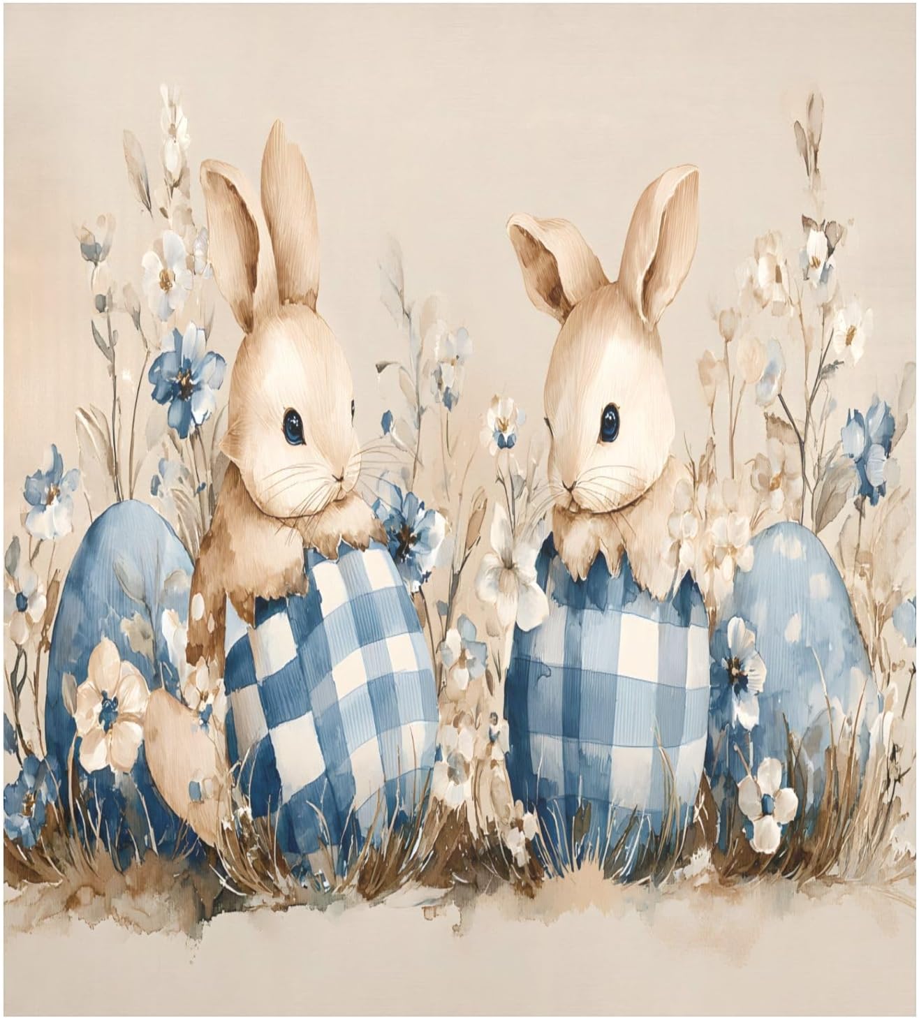 Dishwasher Magnet Cover Large Magnetic Stickers Blue Plaid Easter Bunny Front Dishwasher Cover for Home Kitchen Refrigerator Decorative Lid