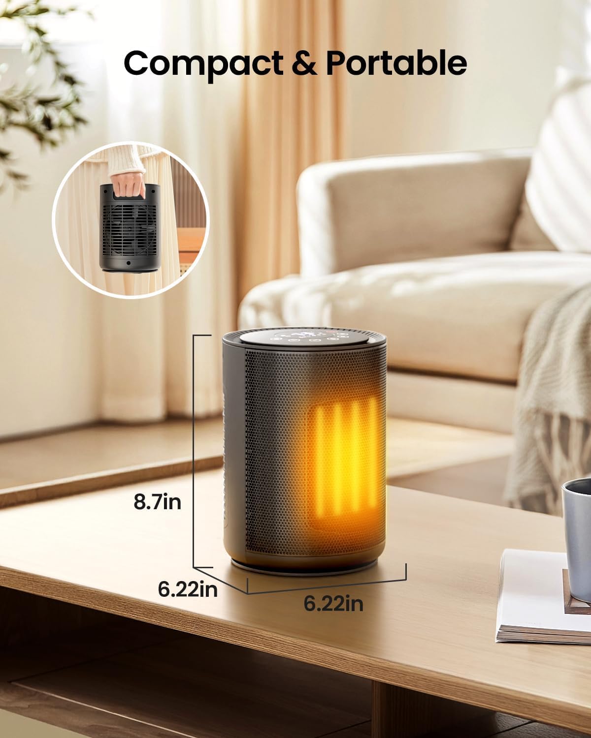 Electactic Small Space Heater for Indoor Use, Portable Electric Heater with Remote, Thermostat, Child Lock and Overheat Protection ETL, 3 Heating Modes Electric Fan for Home/Office,1500W(Black)