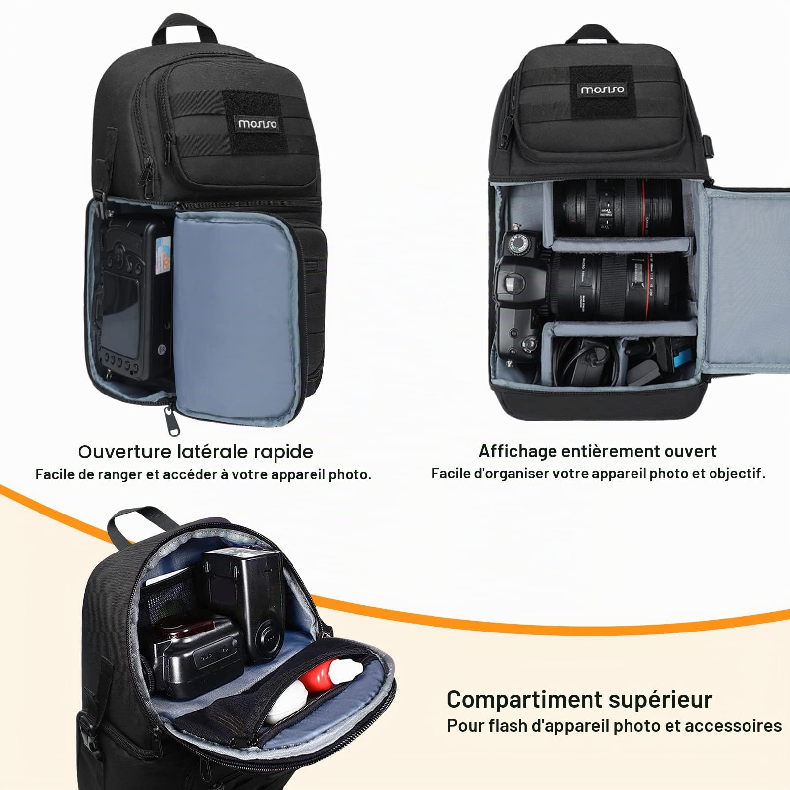 MOSISO Caméra Sling Sac Compatible avec Canon/Nikon/Sony/Fuji,Noir