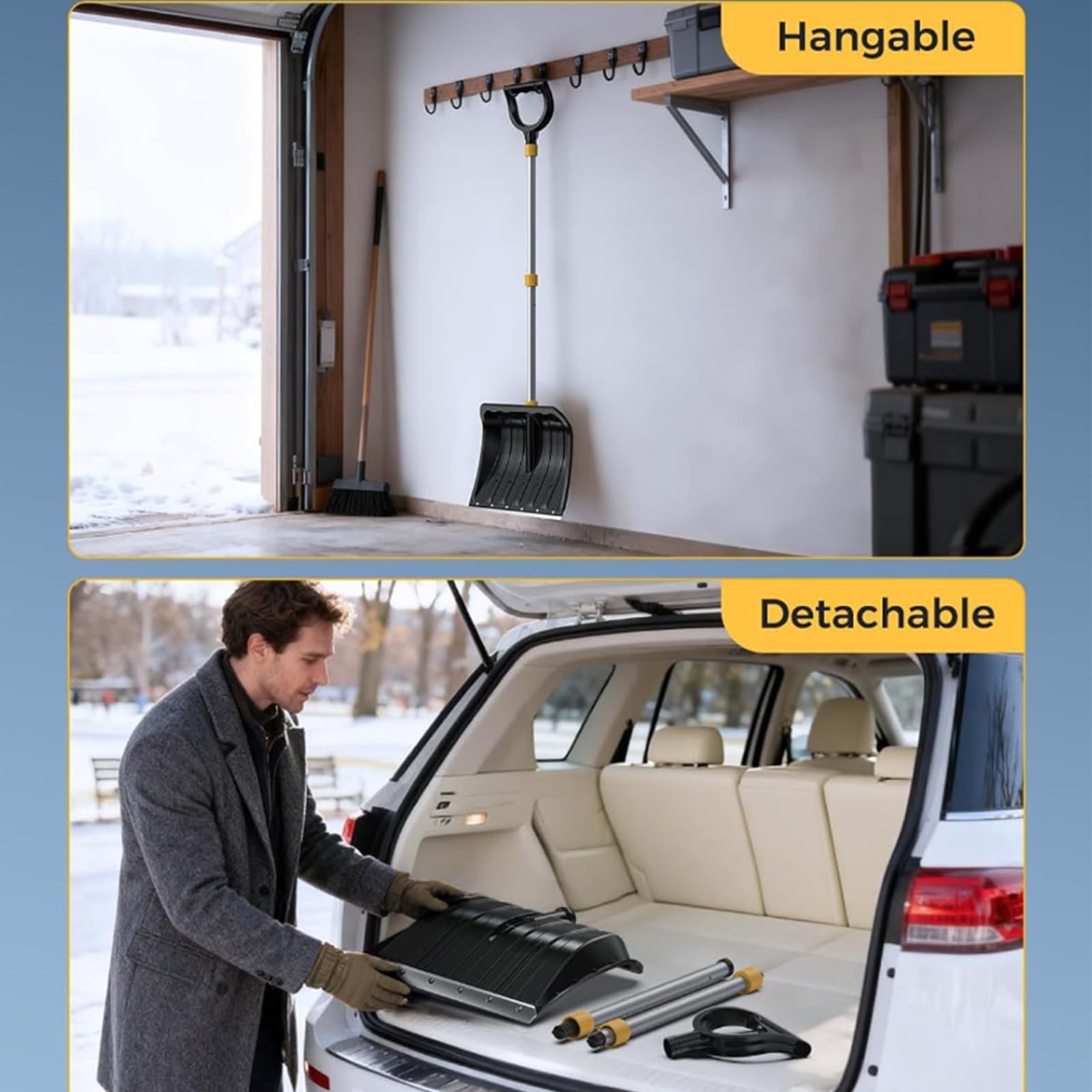 Empujador de nieve ligero desmontable con ideal para escaleras y pala de nieve de viaje
