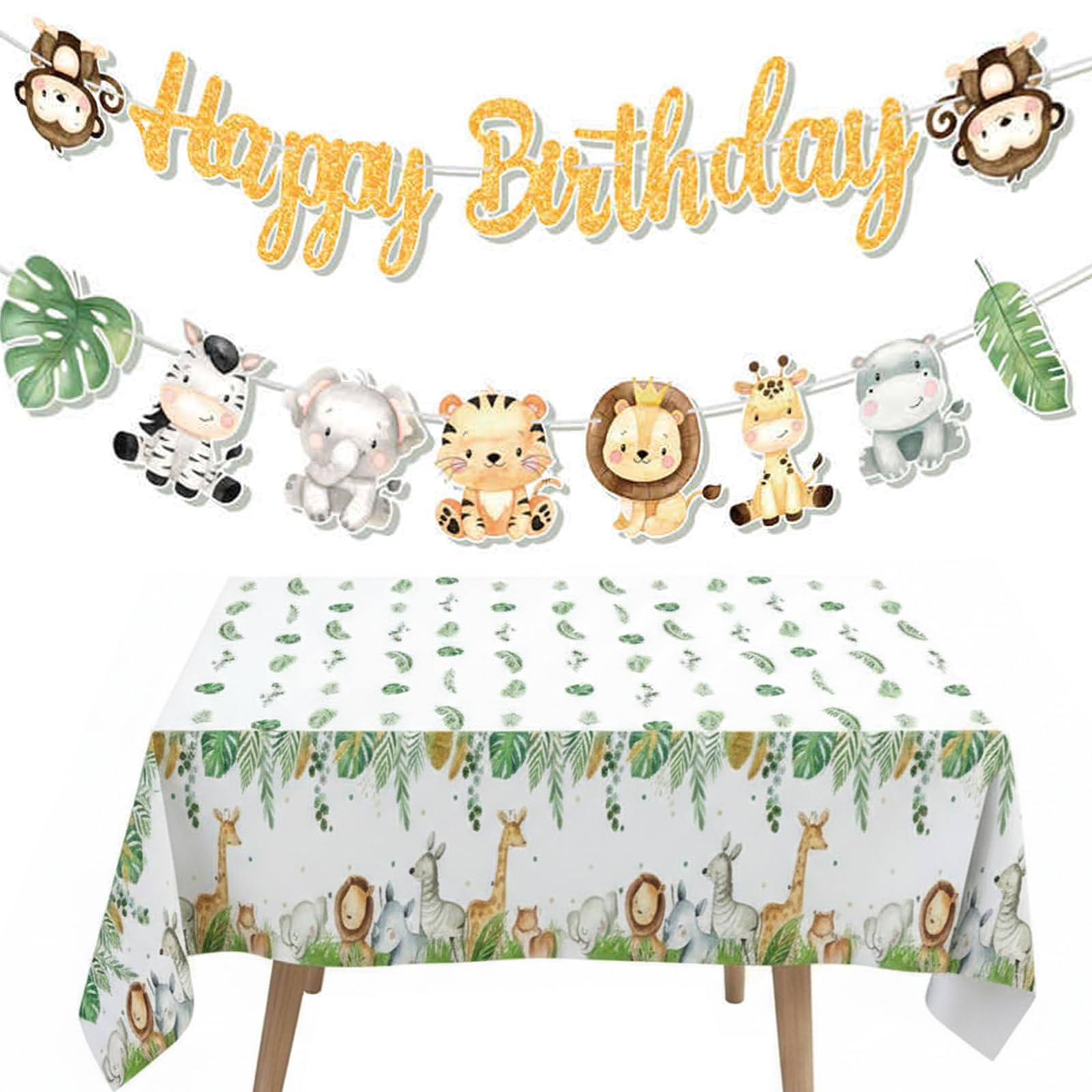 1 Set Jungle Party Decorations Safari Birthday Banner Tablecloth 220x130cm for Kids Boys Girls Birthday Party Supplies