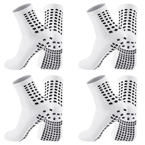 Elfcool Soccer Socks with Grip, 6 Pairs Non-Slip Pads Athletic Grip Soccer Socks for Men Women - One Size - 4 Pairs-white