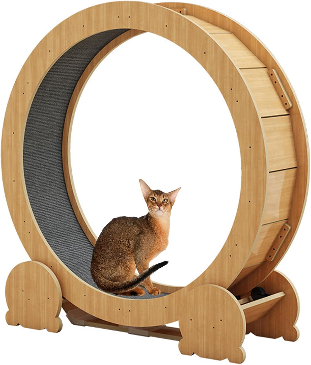 Quiet Cat Treadmill, Wooden Cat Wheel Exerciser for Indoor Cats, Cats Fitness Exercise Wheel with Detachable Scratching Runway, for Running and Entertainment L