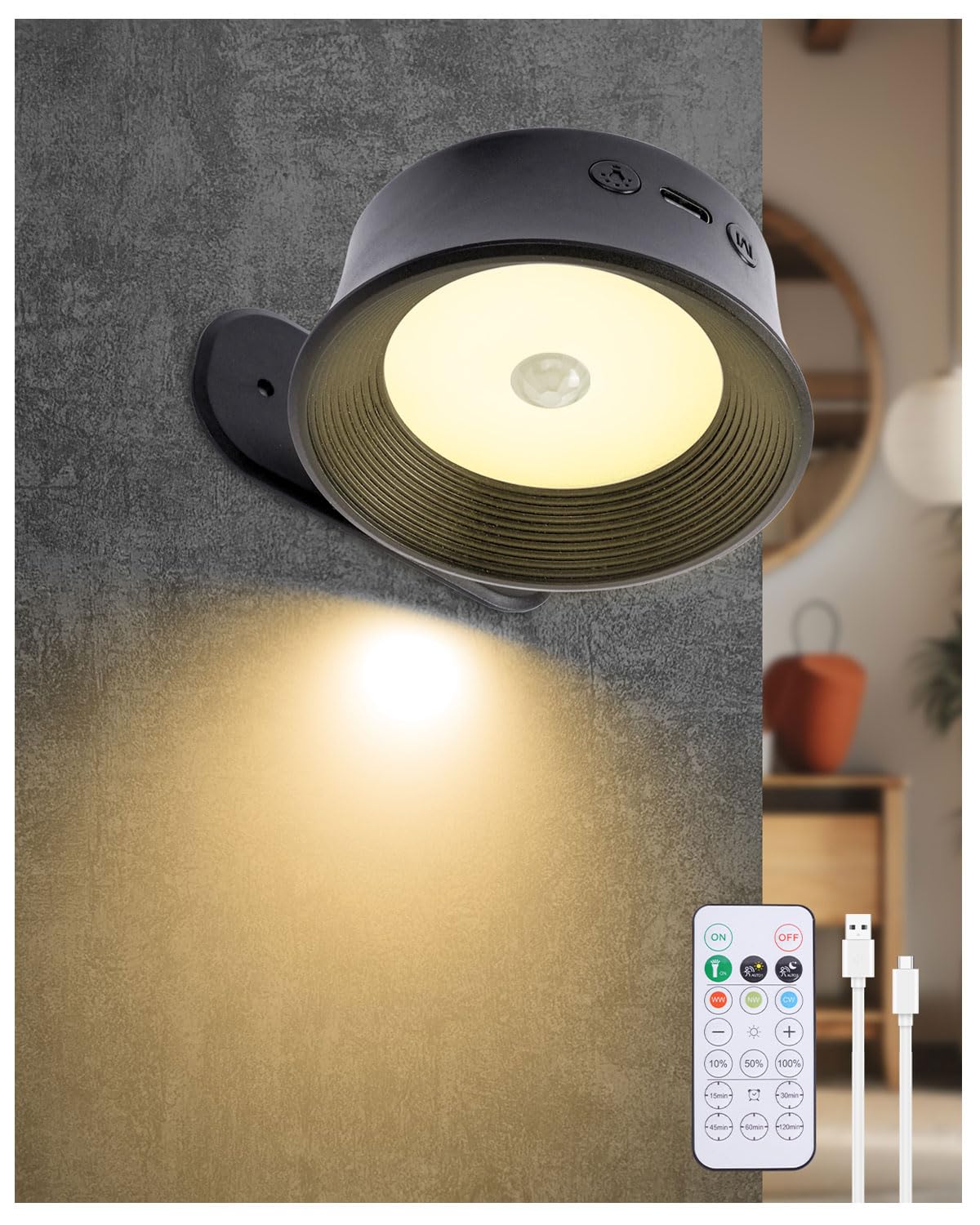 Klarlight Rechargeable Wall Lights,Motion Sensor Lights with Remote,1PCS — image 1