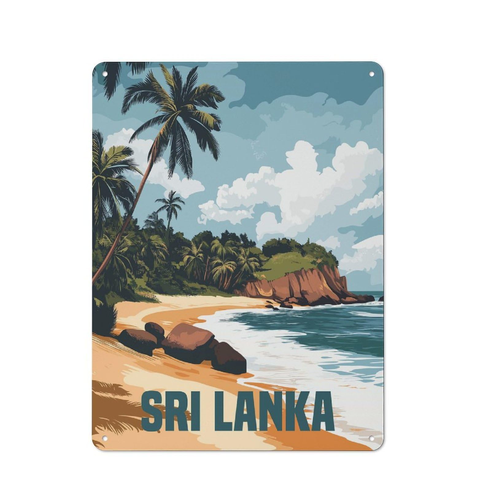 Junmoney Style-7 Tin Wall Plaque 40X30cm With Sri Lanka For Hobby Room Or Studio, For Kitchen, Dining Room And Home Bar Wall Decor
