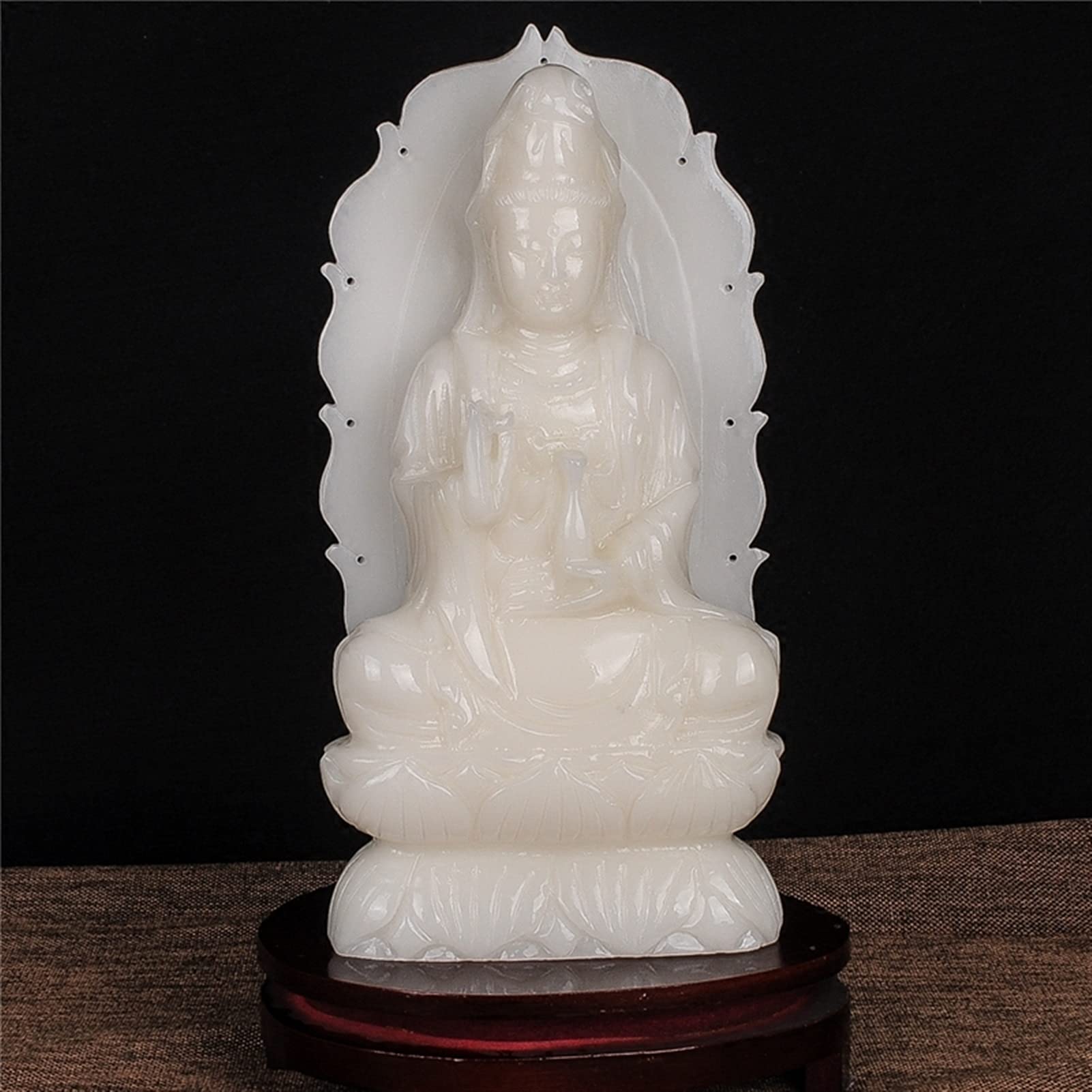 Statue de Jade Blanc Guanyin 30cm, sculpture artisanale d'exception pour décoration zen